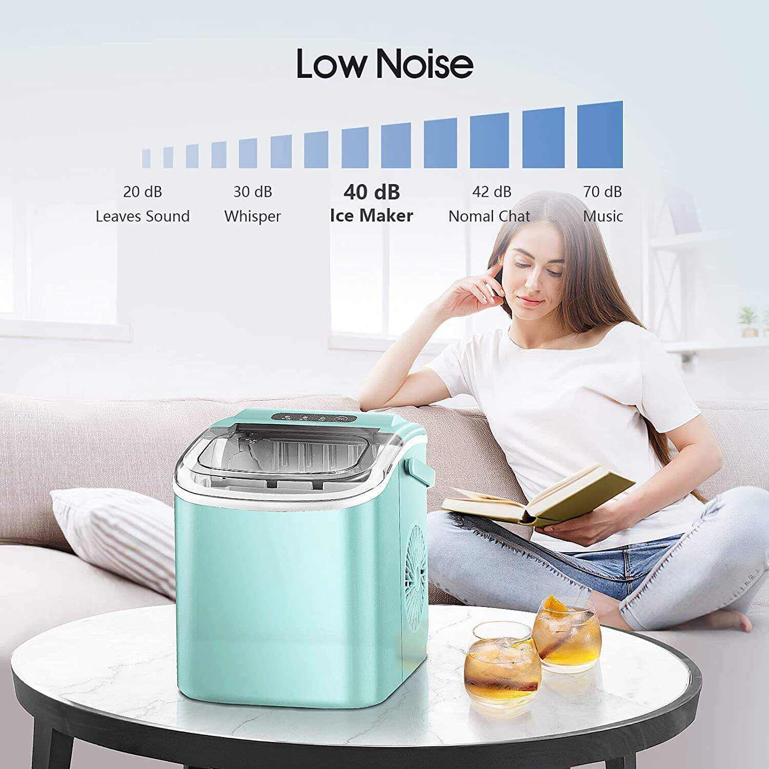Ice Makers Countertop,Protable Ice Maker Machine with Handle,Self-Cleaning Ice Maker, 26Lbs/24H, 9 Ice Cubes Ready in 8 Mins, for Home/Office/Kitchen