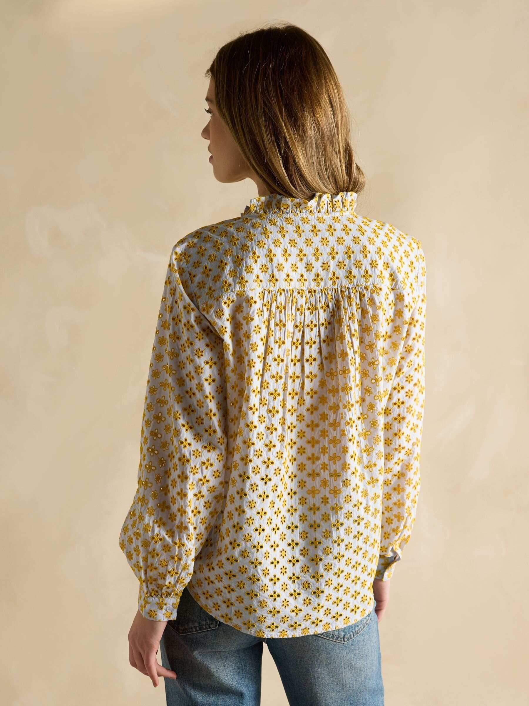 Melanie Yellow Cotton Broderie Blouse