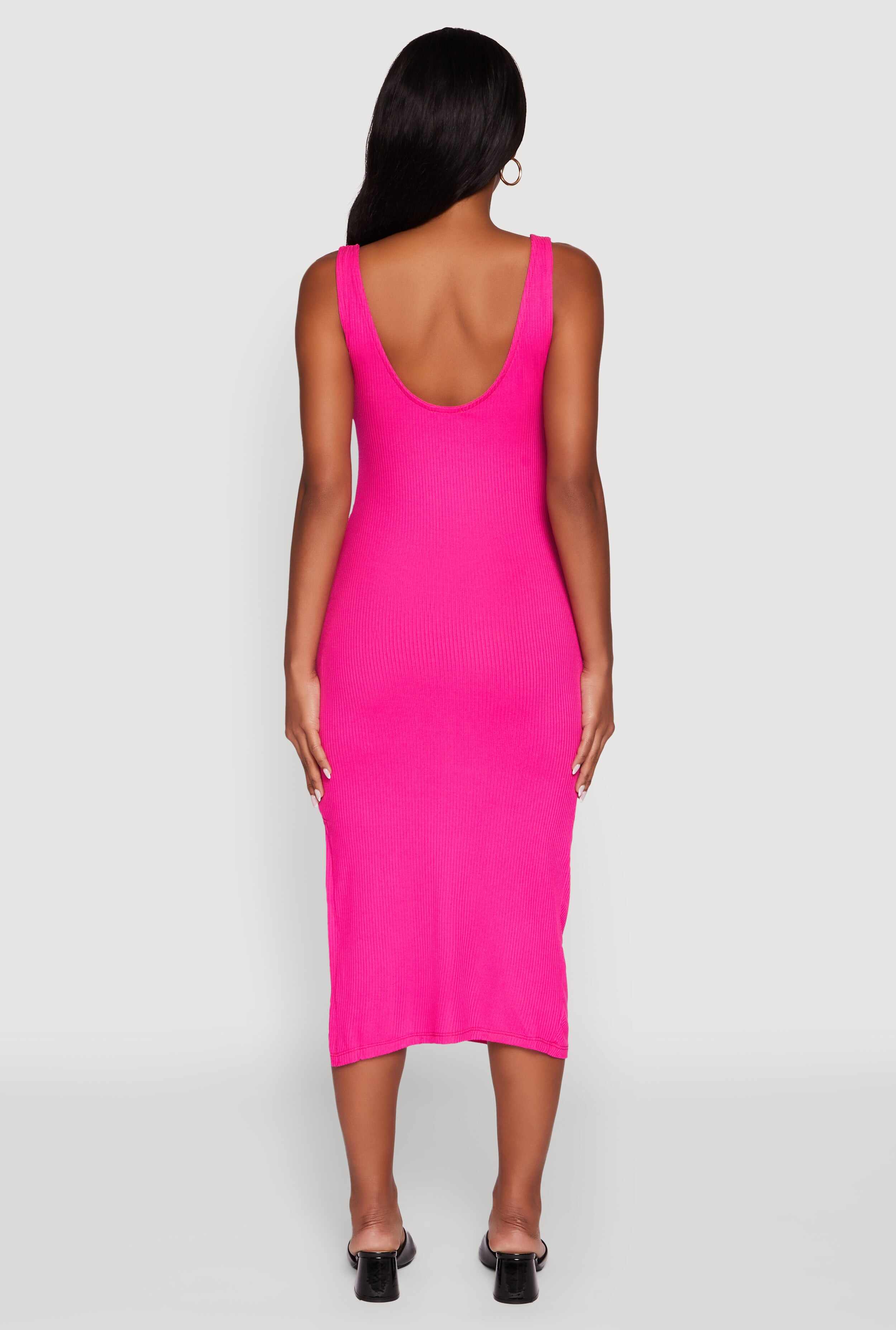 Rib Knit Side Slit Ruched Side Midi Dress