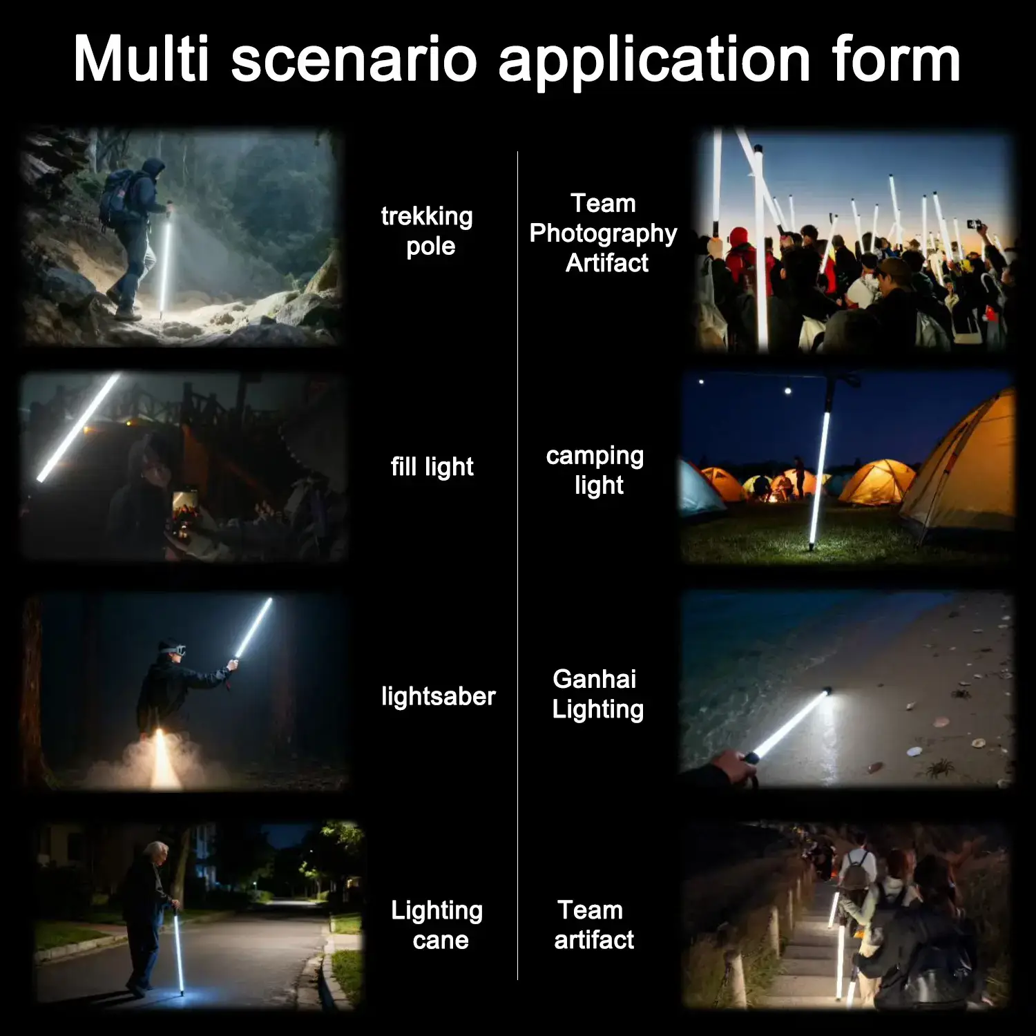 Laser Saber Style Trekking Poles - Non-Foldable Built-in LED Light Strip Hiking Sticks, Adjustable Waterproof Aircraft Aluminum with Anti-Slip Grip, Photo Ready for Night Hiking Camping Emergency Safety