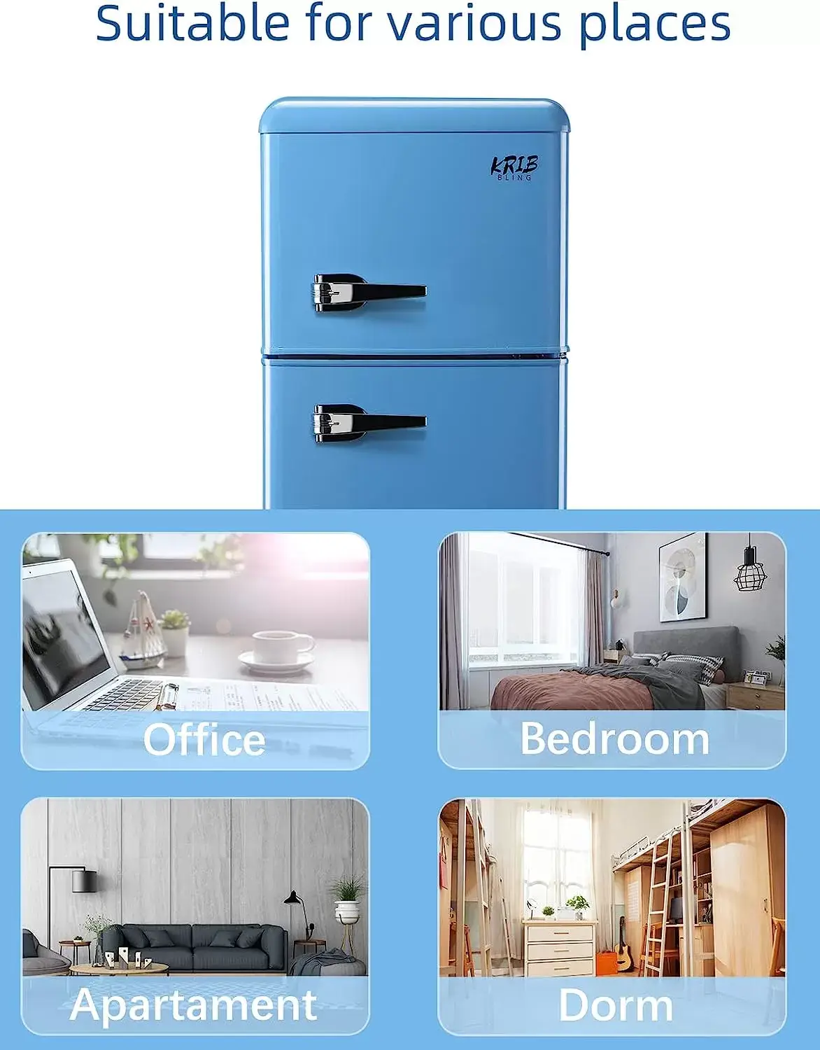 KRIB BLING Mini Fridge with Freezer on Top, 3.5 Cu.Ft Compact Refrigerator with 7 Levels Adjustable Thermostat, Small Fridge for Dorm, Office, RV Camping, Silver