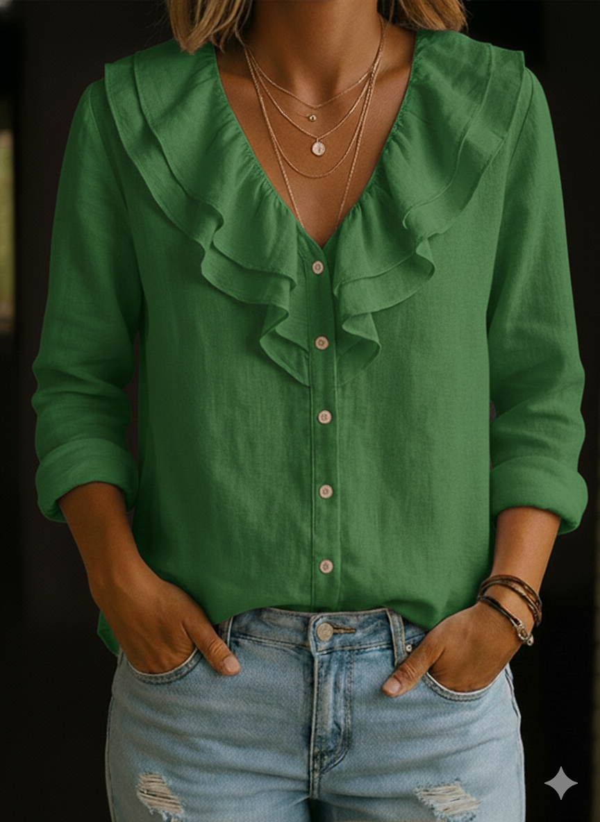 🔥Summer Arrivals🌟Women's Ruffled Collar Linen And Cotton Shirt