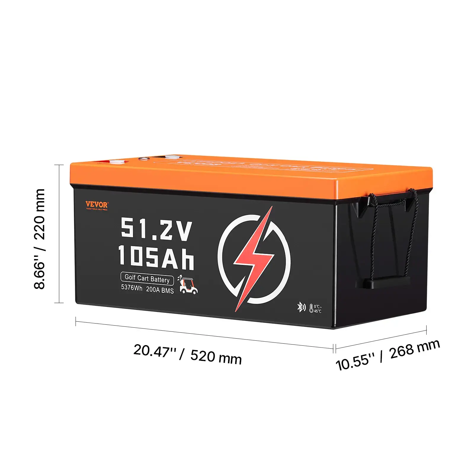 48V（51.2V) 105Ah Golf Cart Lithium Battery,48 Volt Golf Cart Battery with 200A BMS, LCD Monitor and Mobile APP, LiFePO4 Battery with 600A Peak Current, 20A Charger and 4000+ Cycles, for Golf Carts