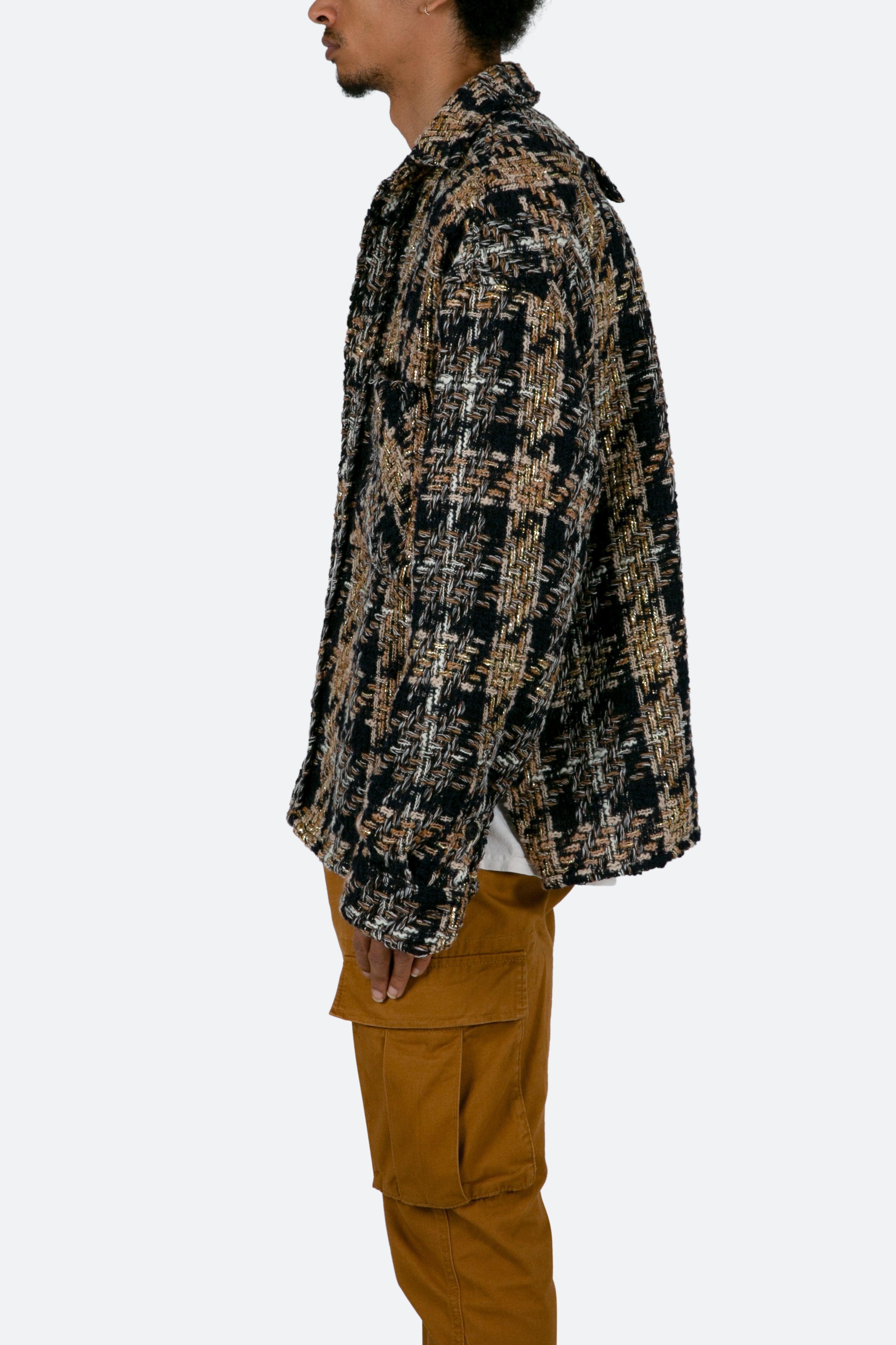 Loose Woven Flannel Shirt - Brown/Navy