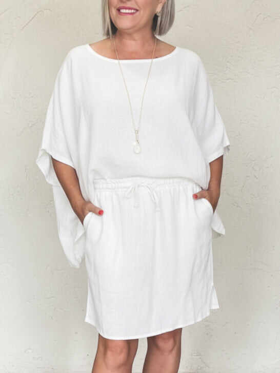 🔥Summer Arrivals🌟Cozy Solid Color Loose-fitting Blouse And Skirt Linen Set