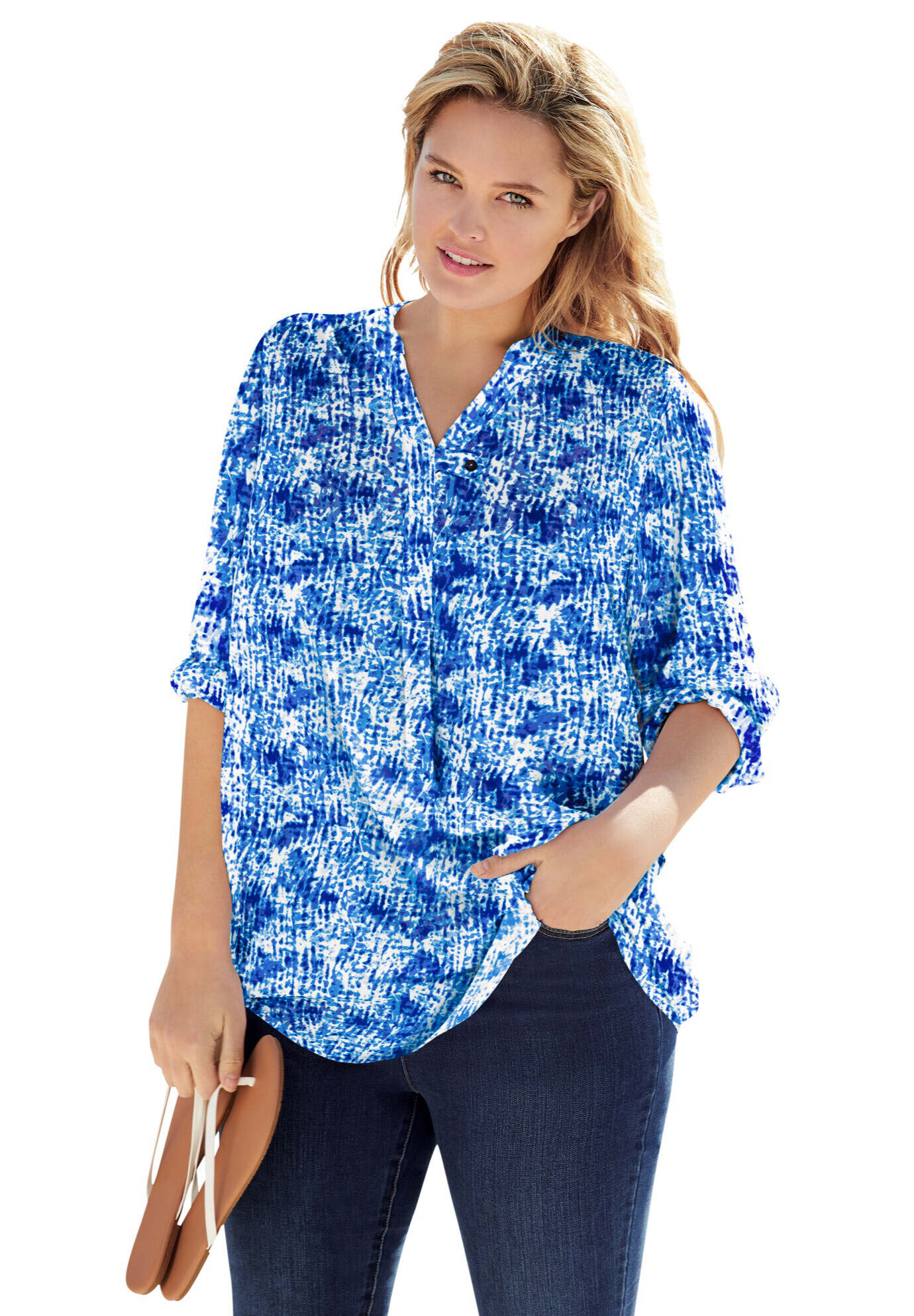 Three-Quarter Sleeve Tab-Front Tunic