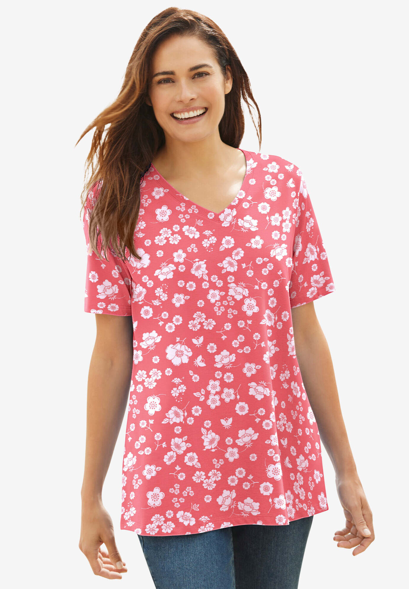 Perfect Printed Short-Sleeve V-Neck Tee