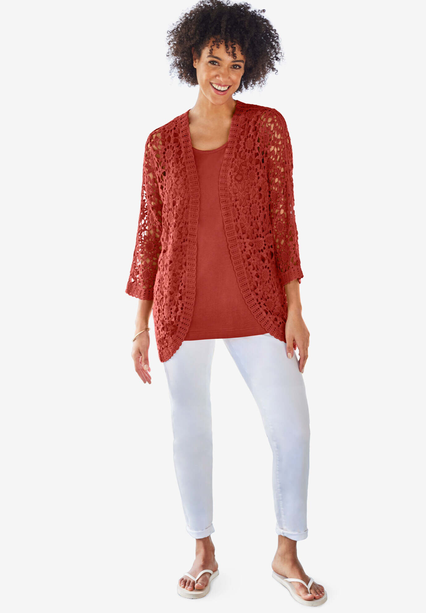 Curved Hem Pointelle Cardigan