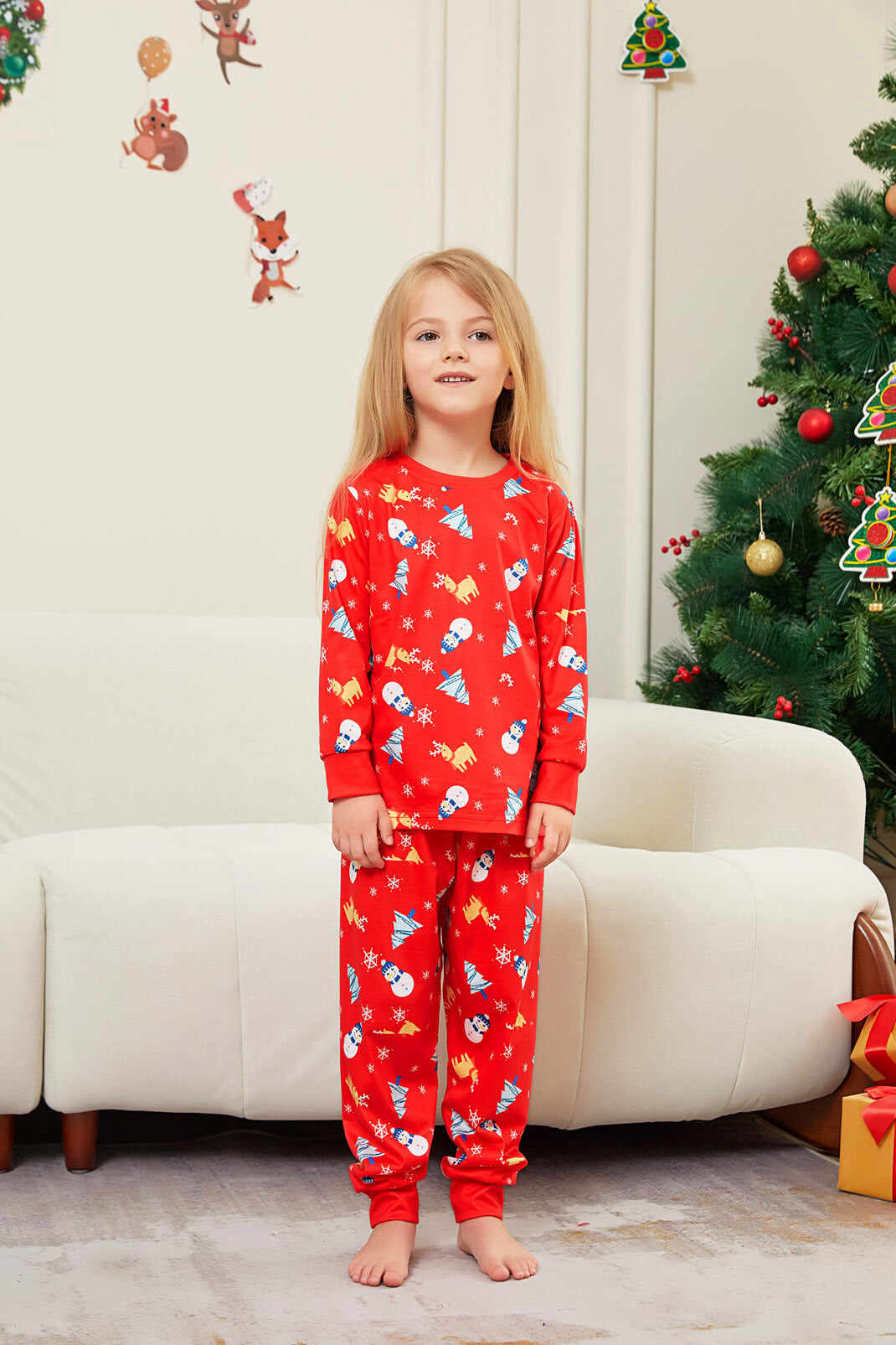 Family Parent-Child Christmas Tree Snowman Deer Printed Pajamas Set
