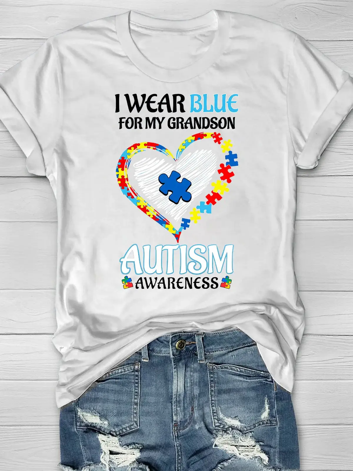 Wear Blue Autism Awareness Word Printing T-shirt