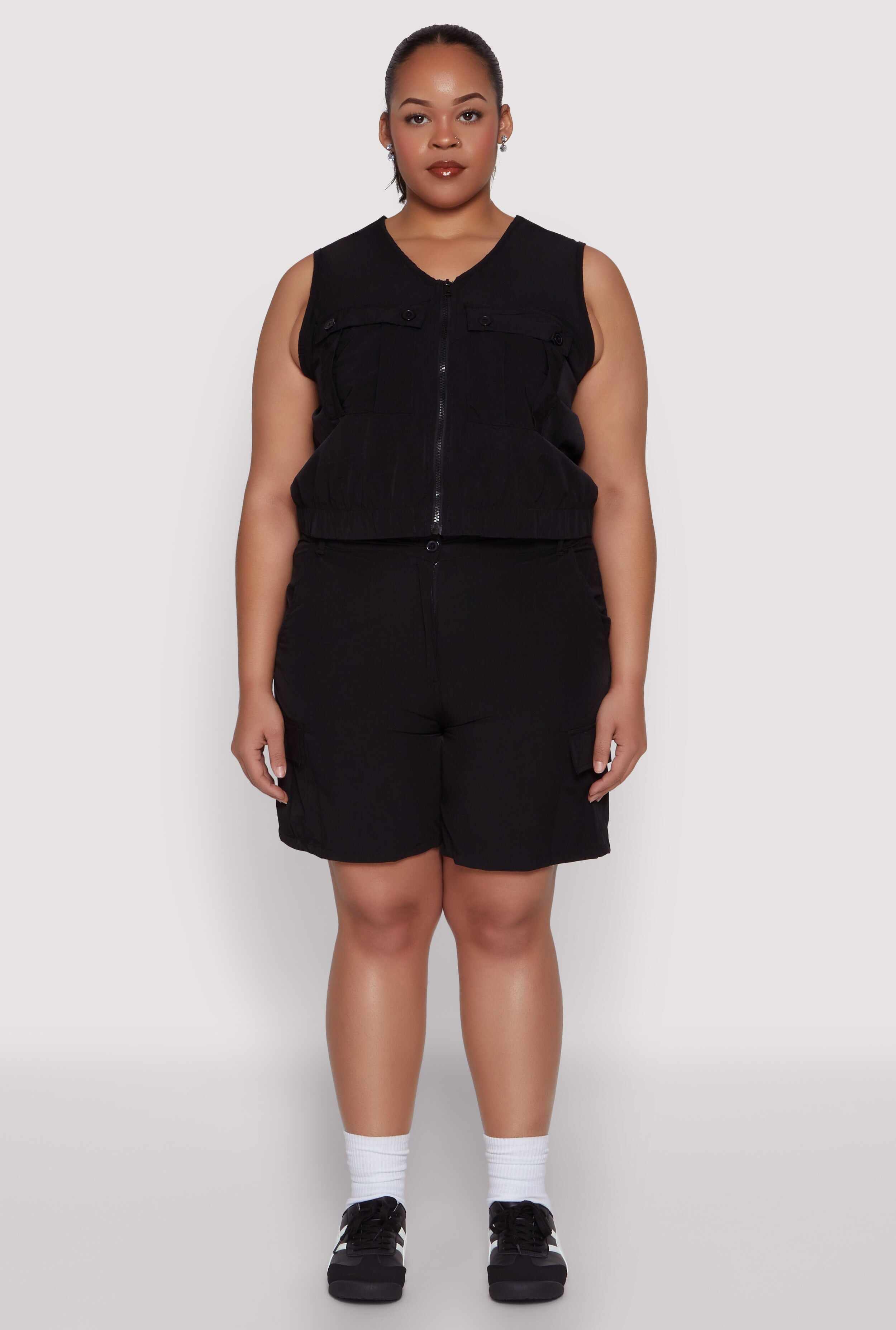 Plus Size Nylon Utility Zip Front Vest