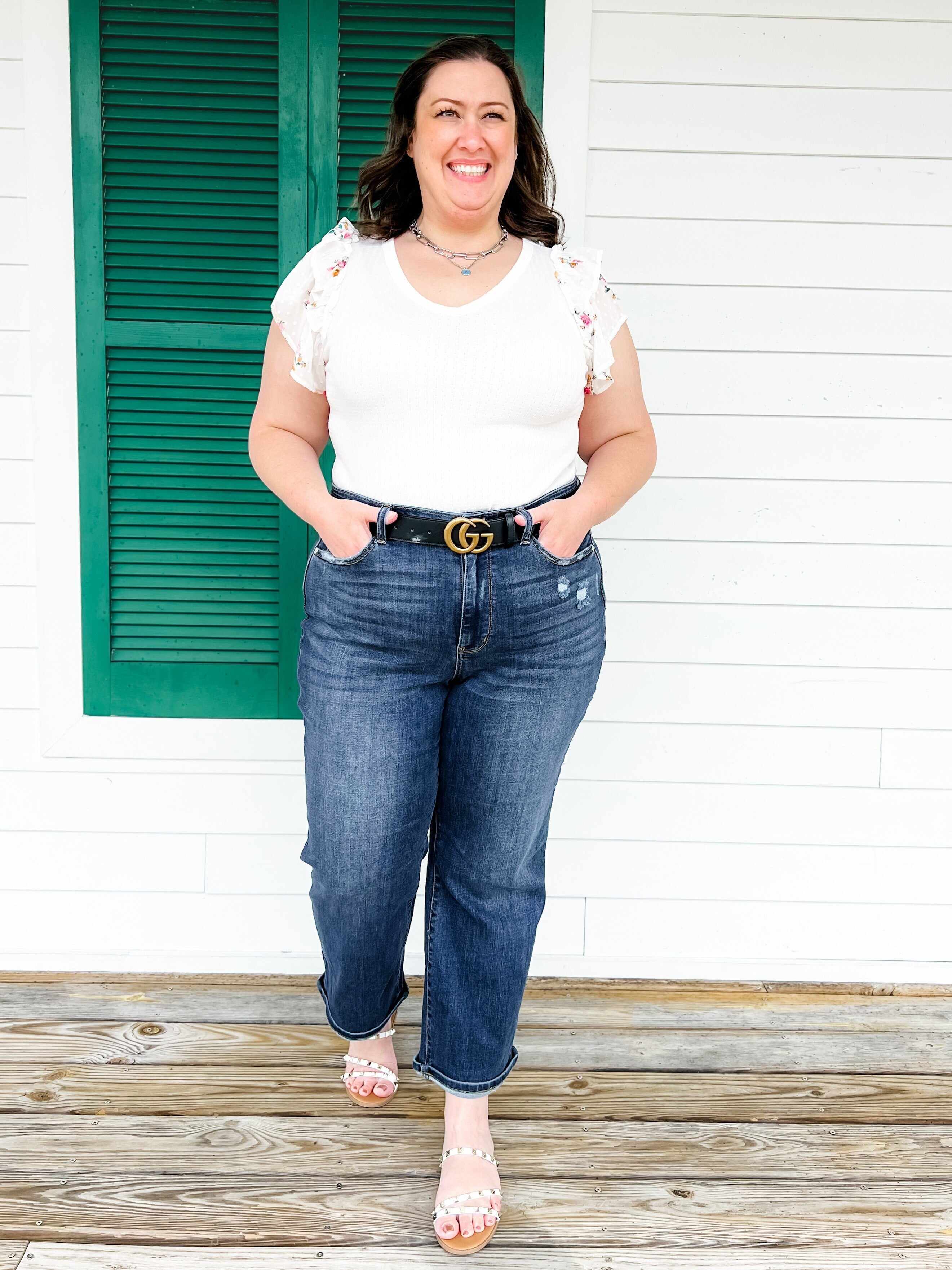 True Obsession Dark Wash Destroyed Pocket Wide Leg Jeans