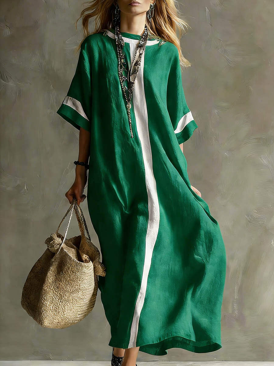 🔥Summer Arrivals🌟Women's Round Neck 3/4 Sleeve Casual Loose Cotton And Linen Dress