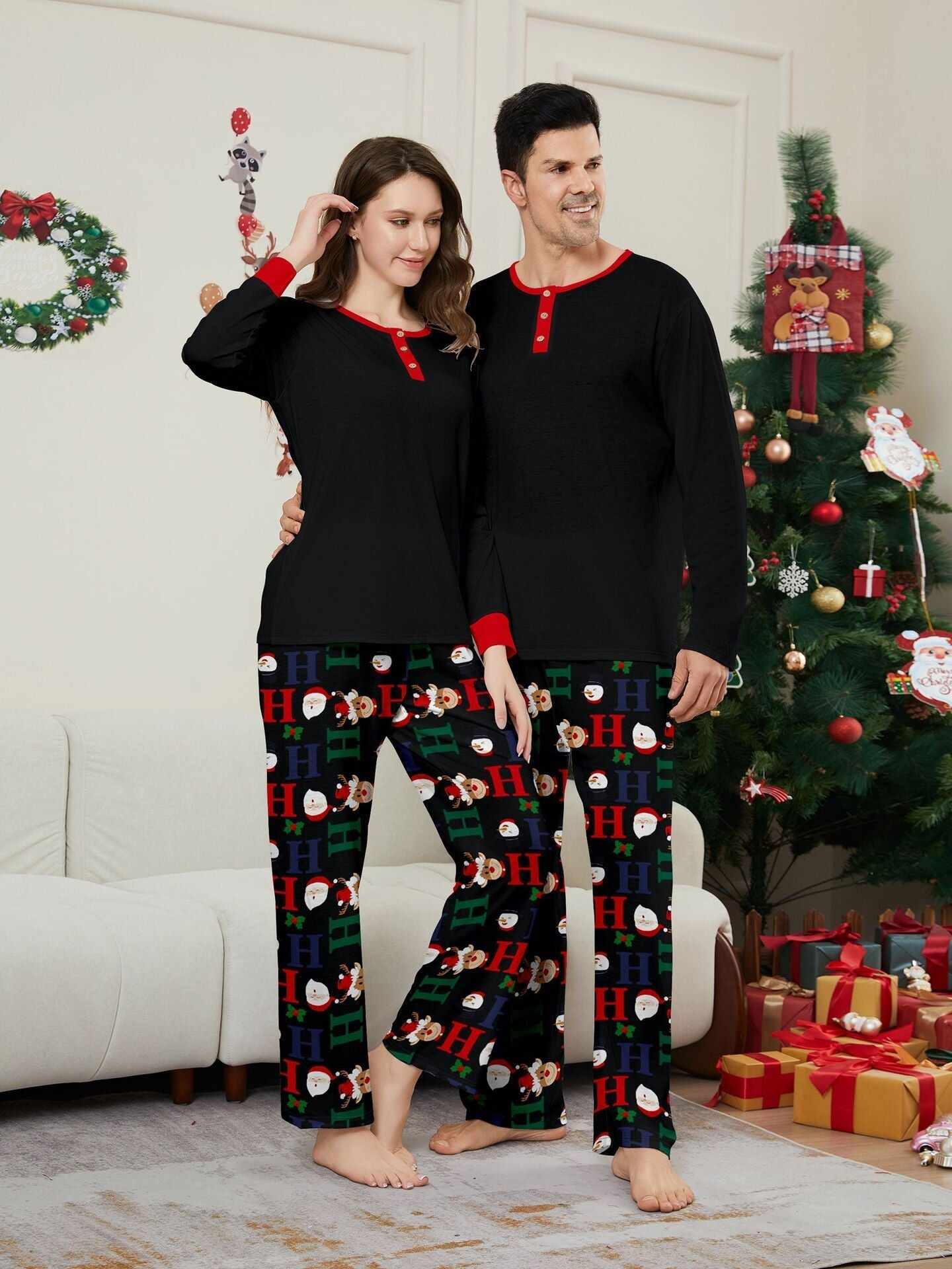 Christmas Deer & Santa Family Matching Pajama Set