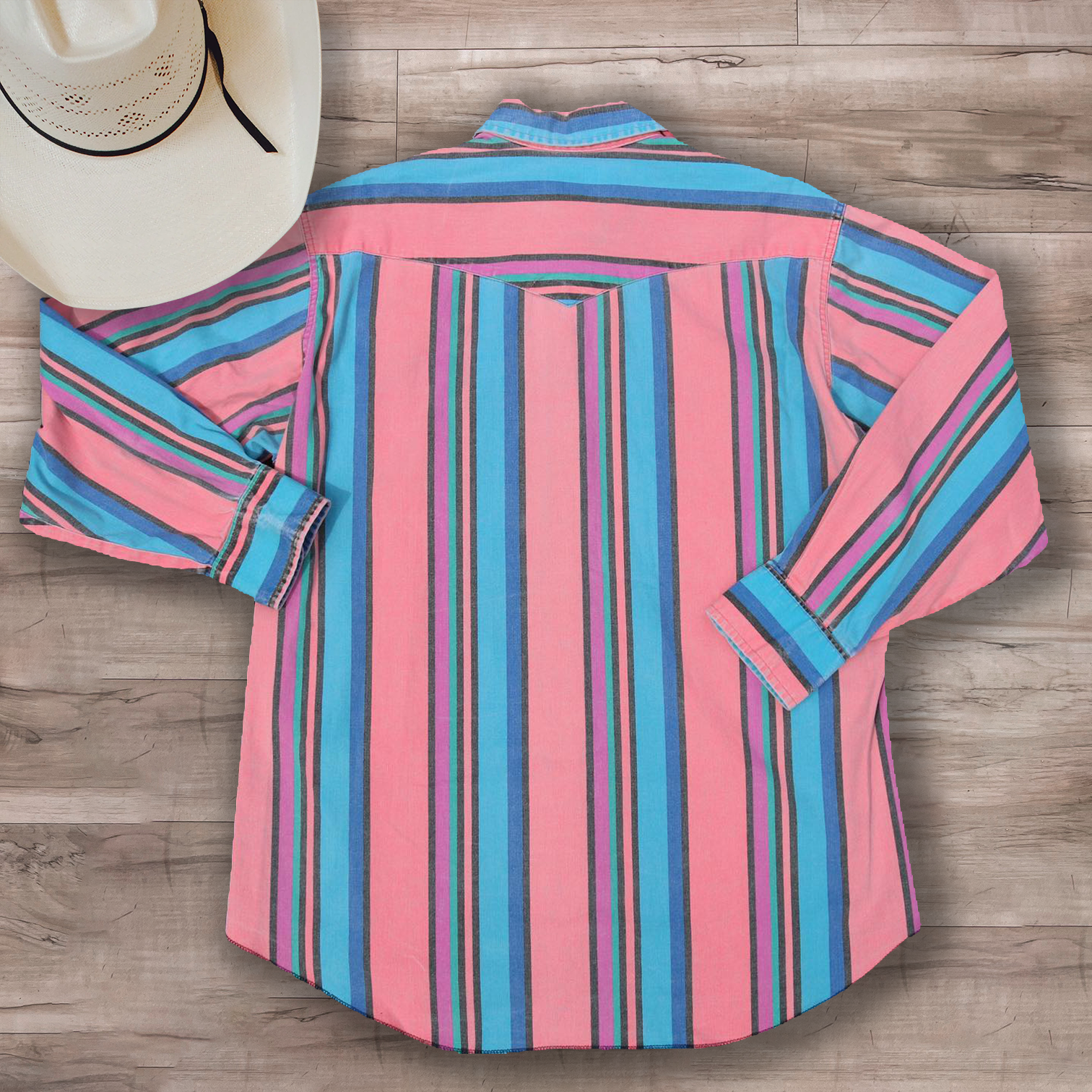 Men's Lapel Casual Western Blue Orange Striped Shirt