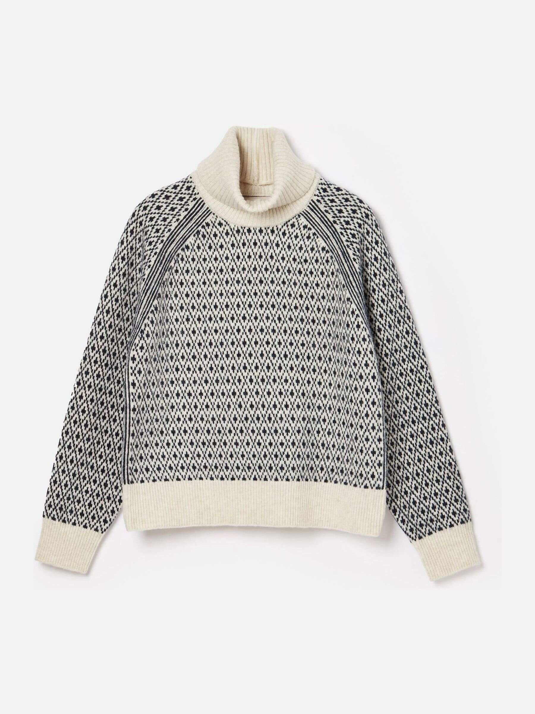 Ingrid Cream/Navy Patterned Jumper with Detachable Roll Neck