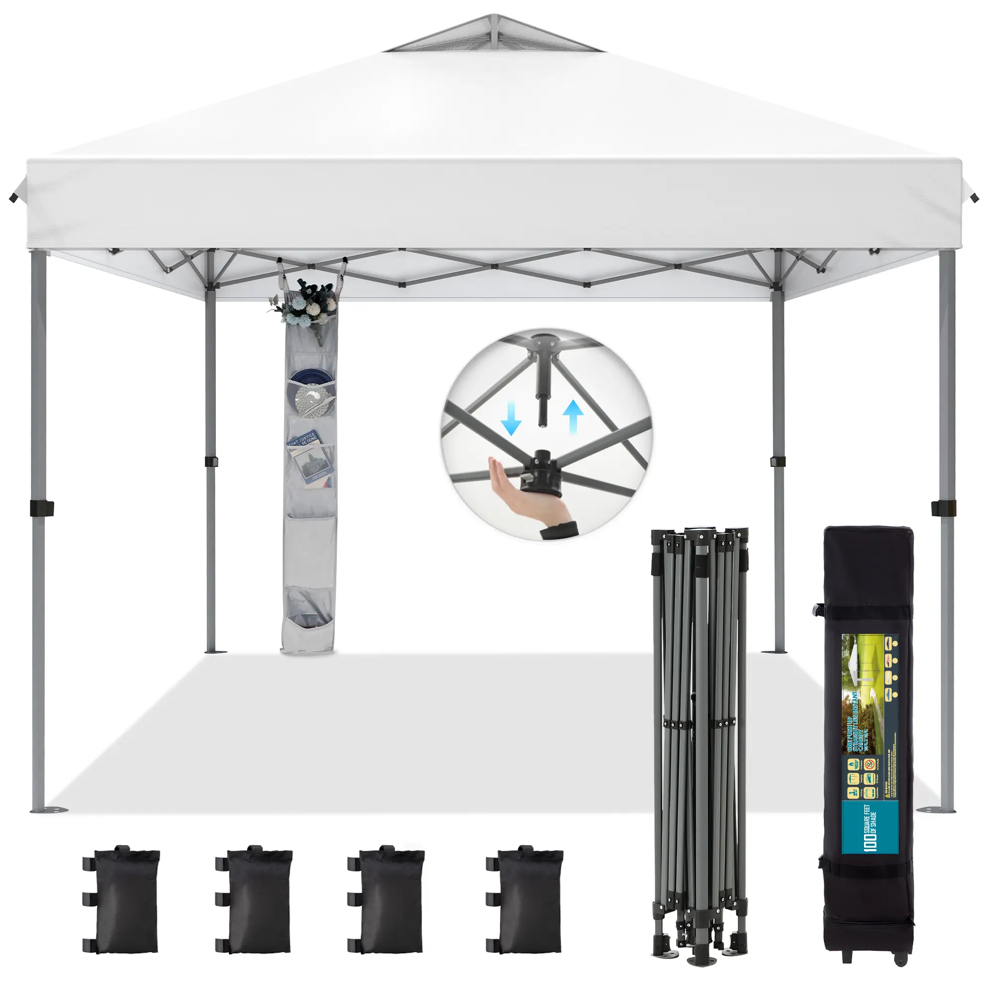 [Waterproof & UV-Resistant] 10x10ft Pop-up Canopy Tent, Instant Portable Canopy Tent Outdoor Gazebo, One-Push-To-Lock Outdoor Gazebo with Roller Bag