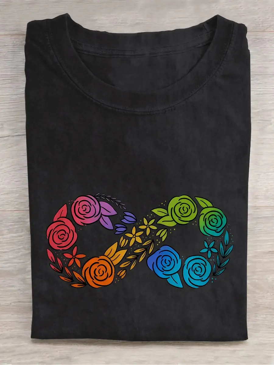 Neurodiversity Autism Floral Autism Awareness Casual Print T-shirt