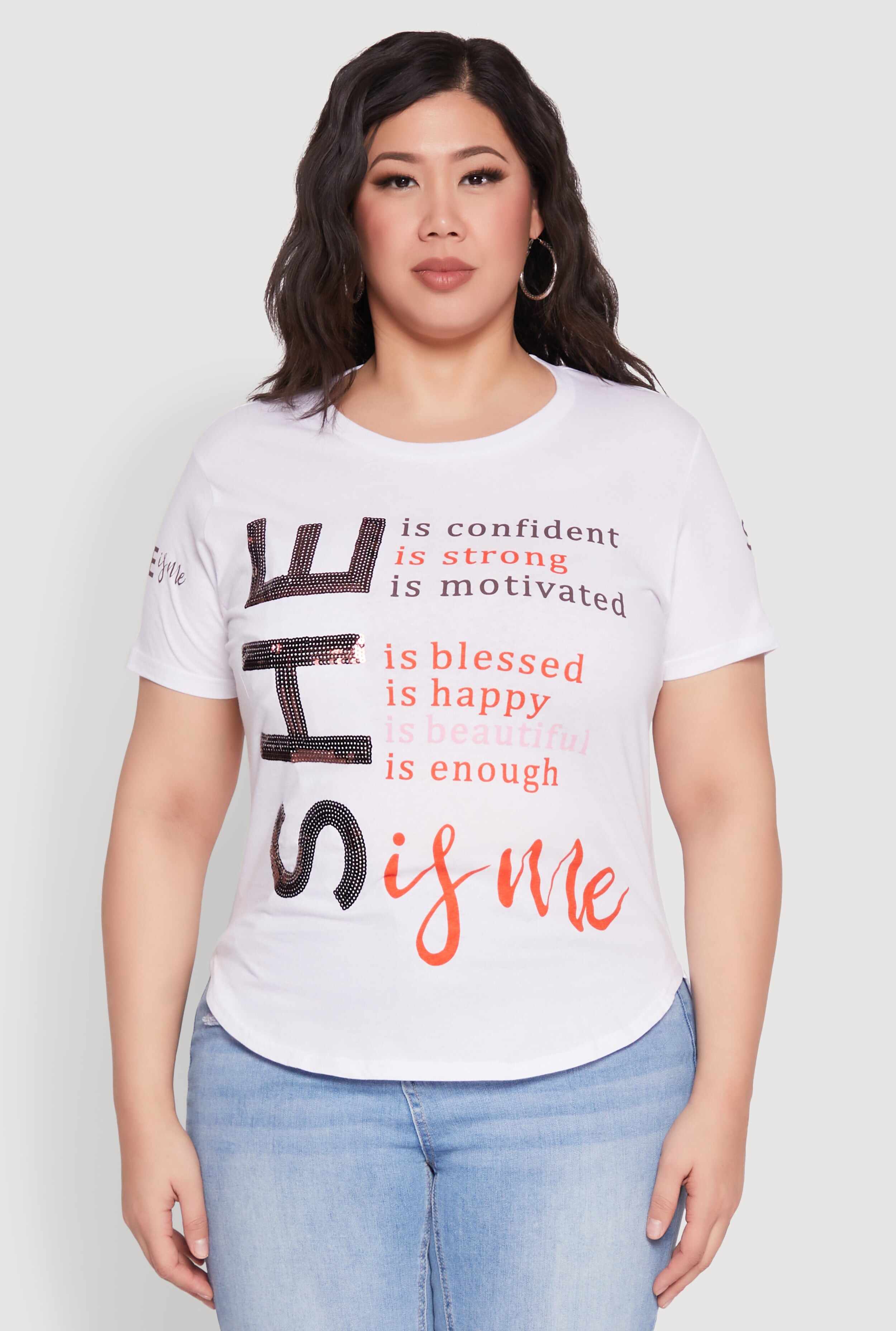 Plus Size Sequin She Is Me Graphic Tee
