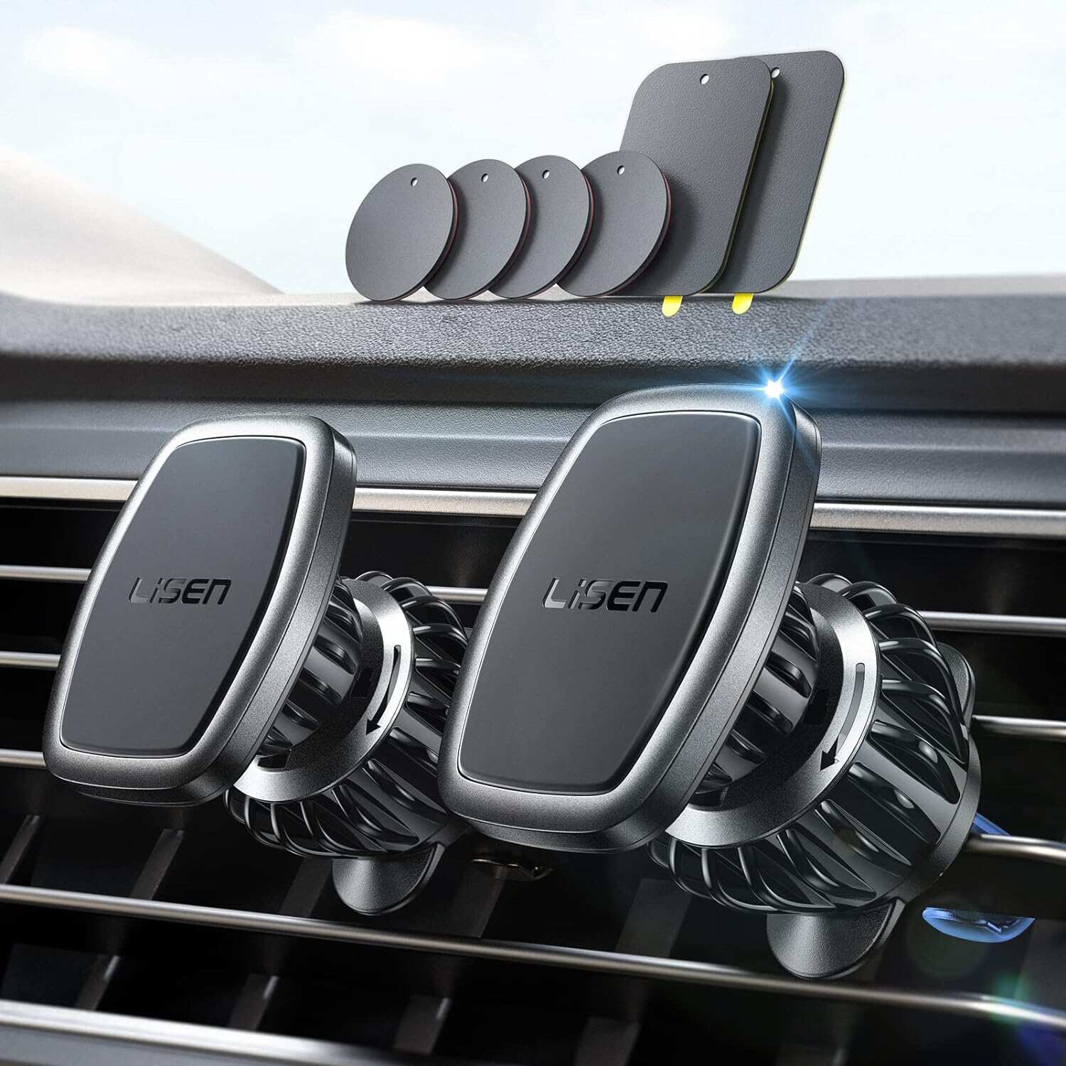 LISEN 2 Pack Magnetic Phone Holder for Your Car Mount 6 Military Magnets Car Phone Holder Mount Vent Cell Phone Holdeer Mount Vent Cell Phone Holder (20X Powerful: Gold)