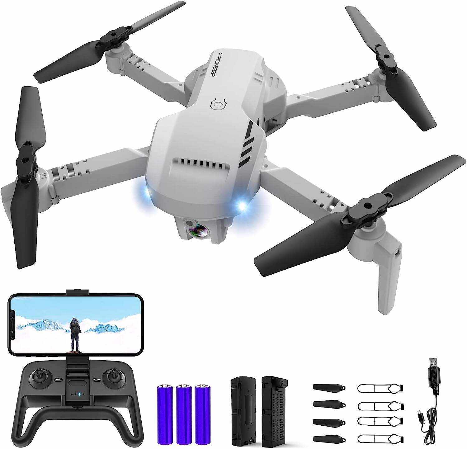 Mini Drone with Camera - 1080P HD FPV Foldable Drone with Carrying Case, 2 Batteries, 90° Adjustable Lens, One Key Take Off/Land, Altitude Hold, 360° Flip, Toys Gifts for Kids and Adults