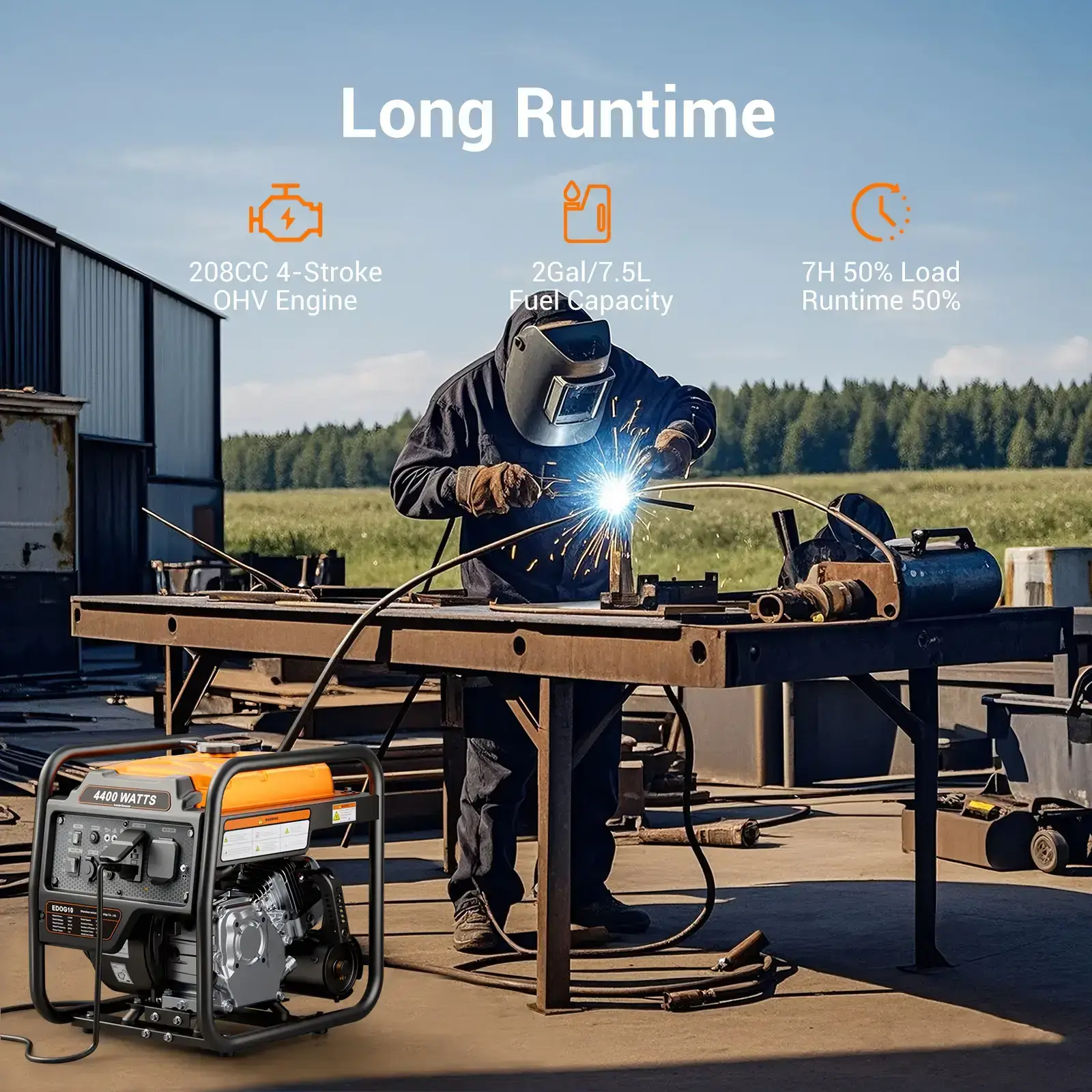 Power Equipment generadores de gasolina 4400 Watts Inverter Generator Gas Powered, Portable Open Frame Generator, Low Noise with ECO Mode and Inverter Technology, RV Ready, Emergency Home Backup