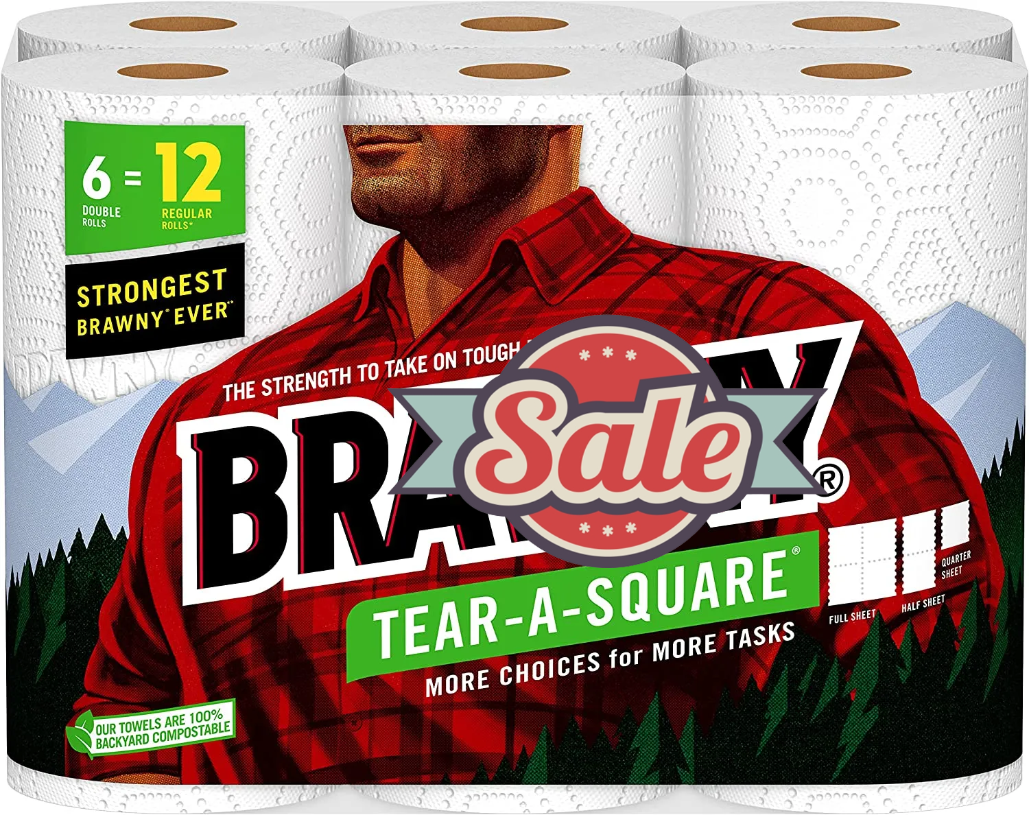 Paper Towels, 6 Double Rolls = 12 Regular Rolls