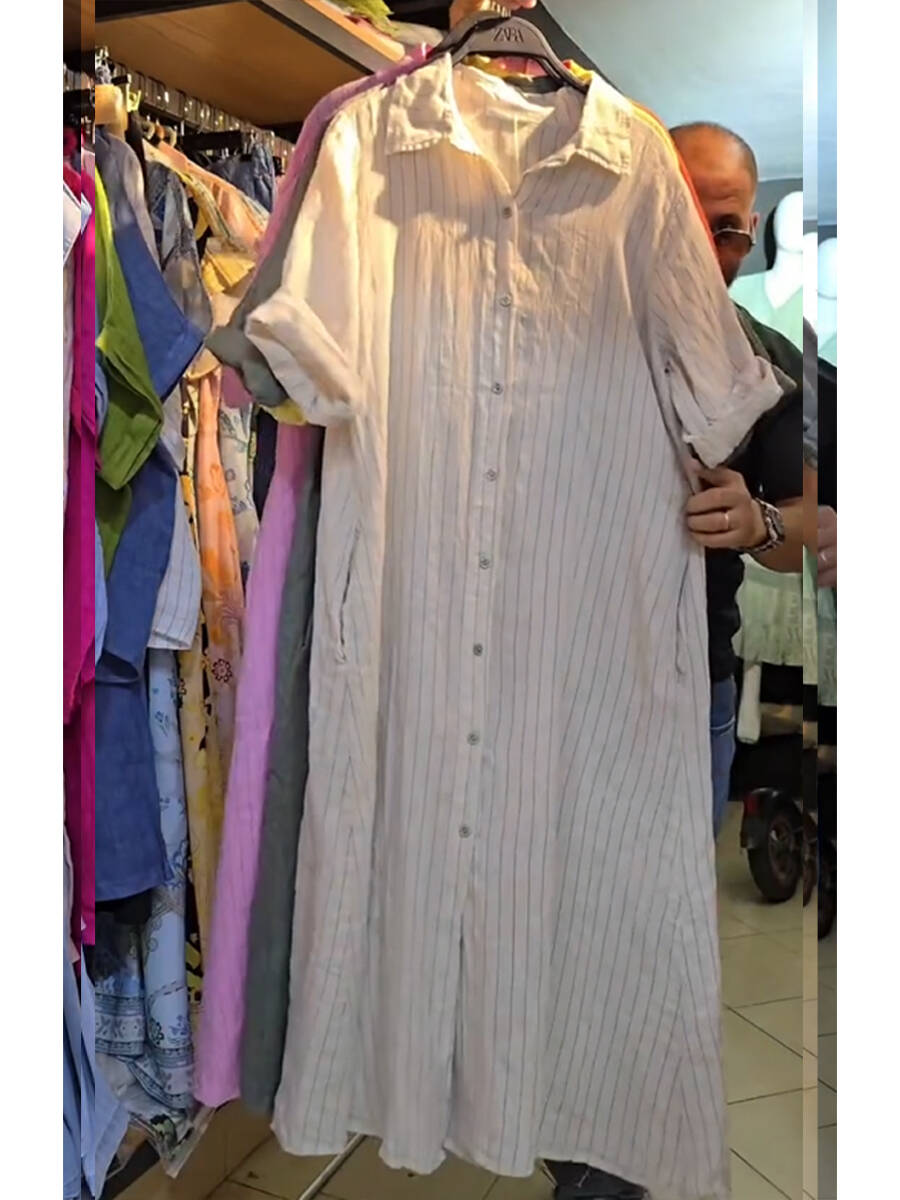 🔥Summer Arrivals🌟Women's Loose Casual Striped Cotton and Linen Shirt Dress
