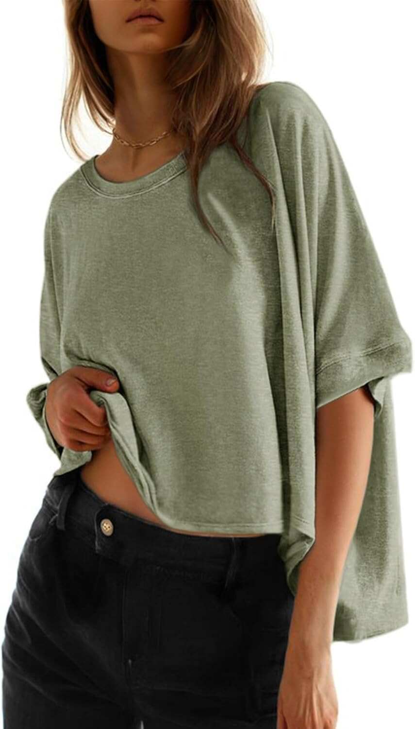 🔥 Last Day For Clearance!Summer Shirts 2026 Womens Solid T Shirts for Women Loose Oversized Tops Basic Tee