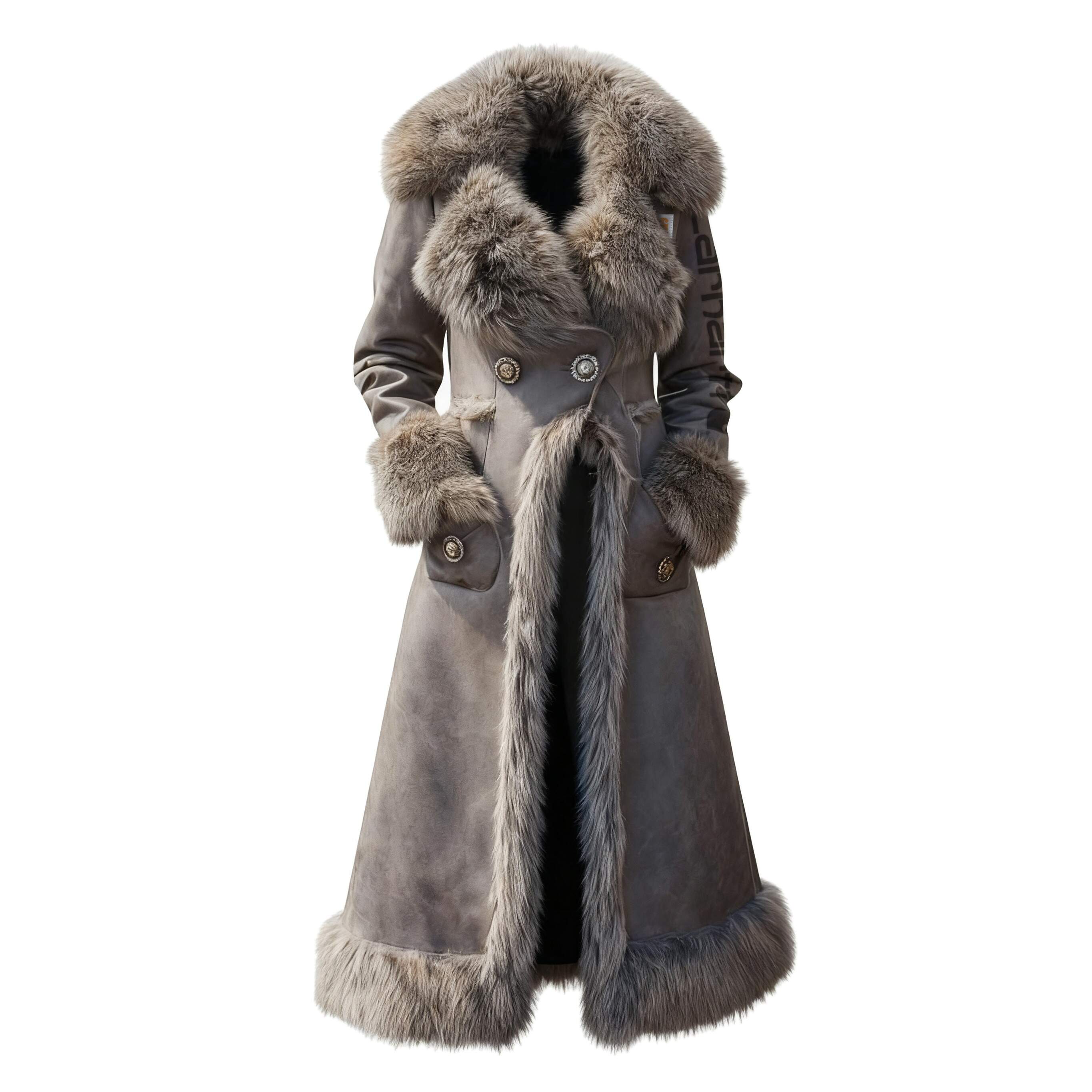 Women's Retro Western Style Suede Long Coat Fur Collar Lapel Jacket