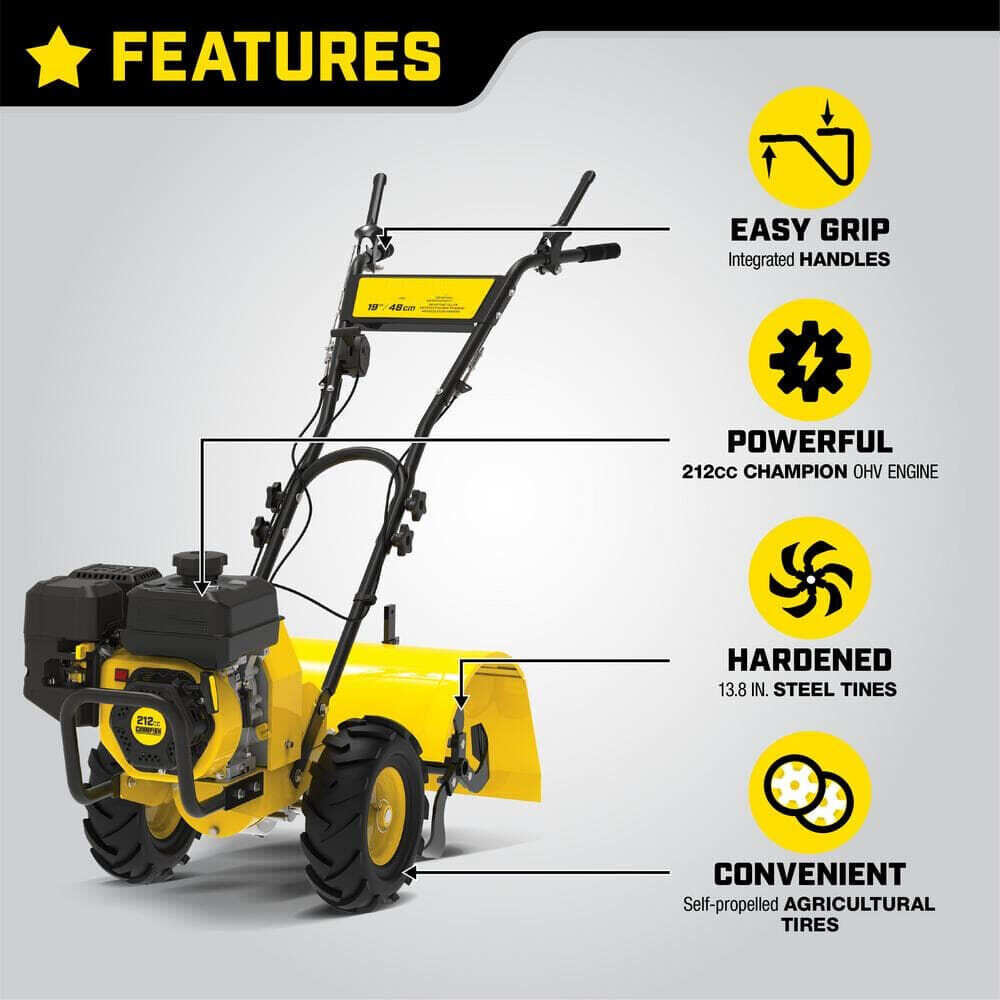 19-inch 212cc four-stroke tiller with self-propelled agricultural tires