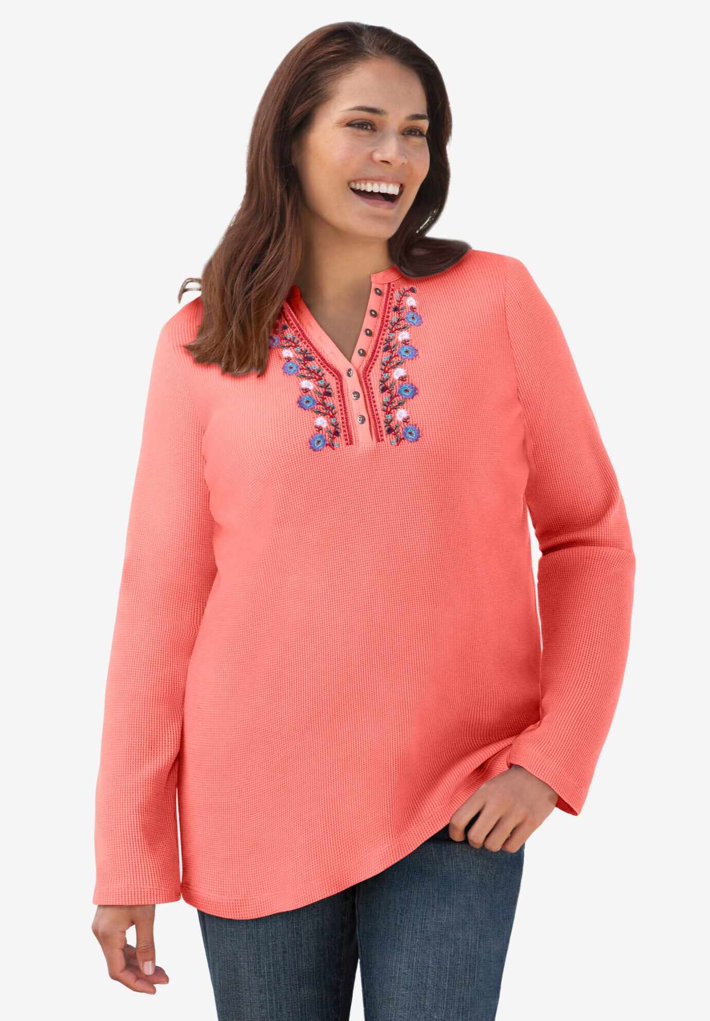 Embroidered Thermal Henley Tee