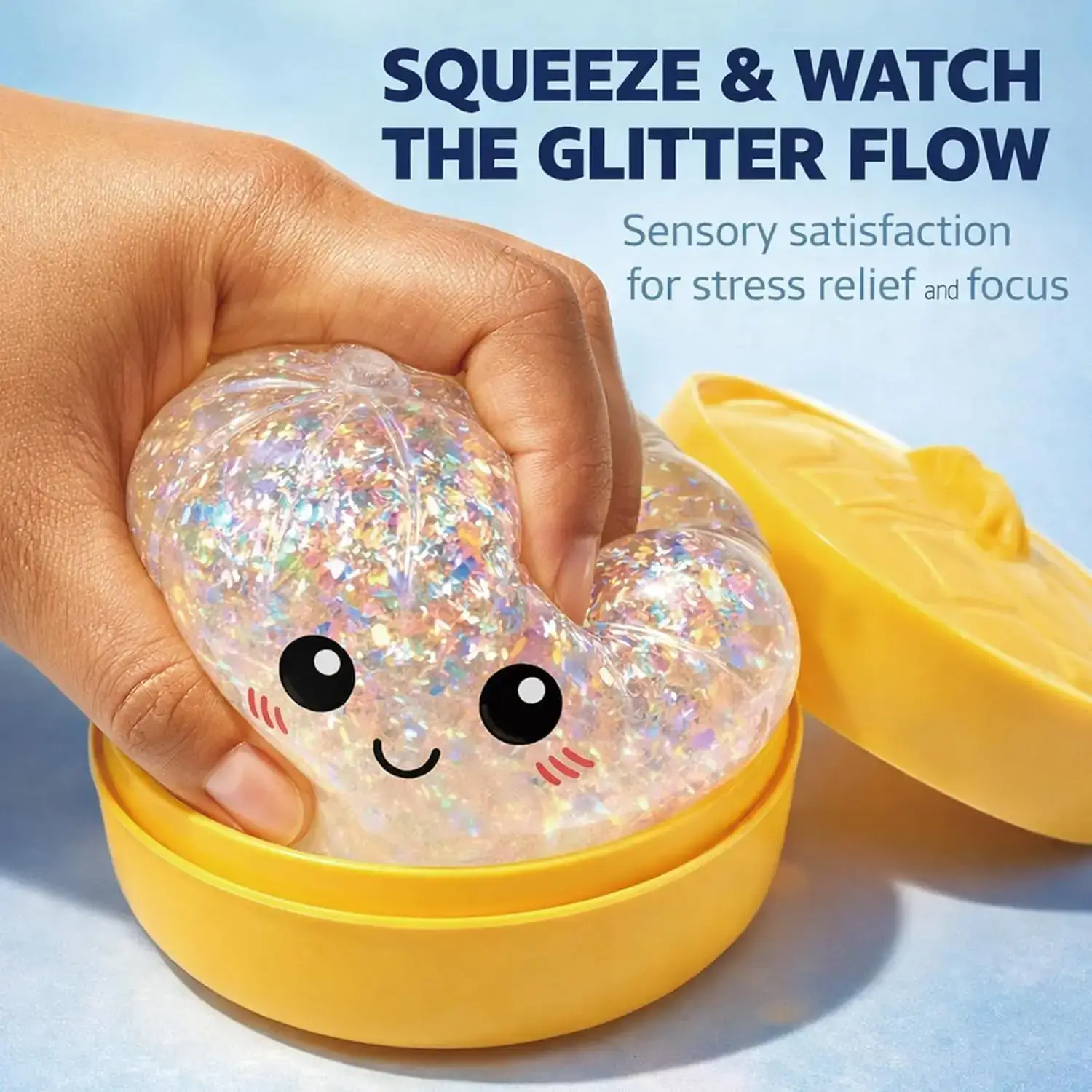 Super Soft Rainbow Dumpling Fidget  Giant Glitter Stress Ball for Anxiety Relief & Decompression | Cute Office Desk Toy & Coworker Gift (1PCS Clear White)