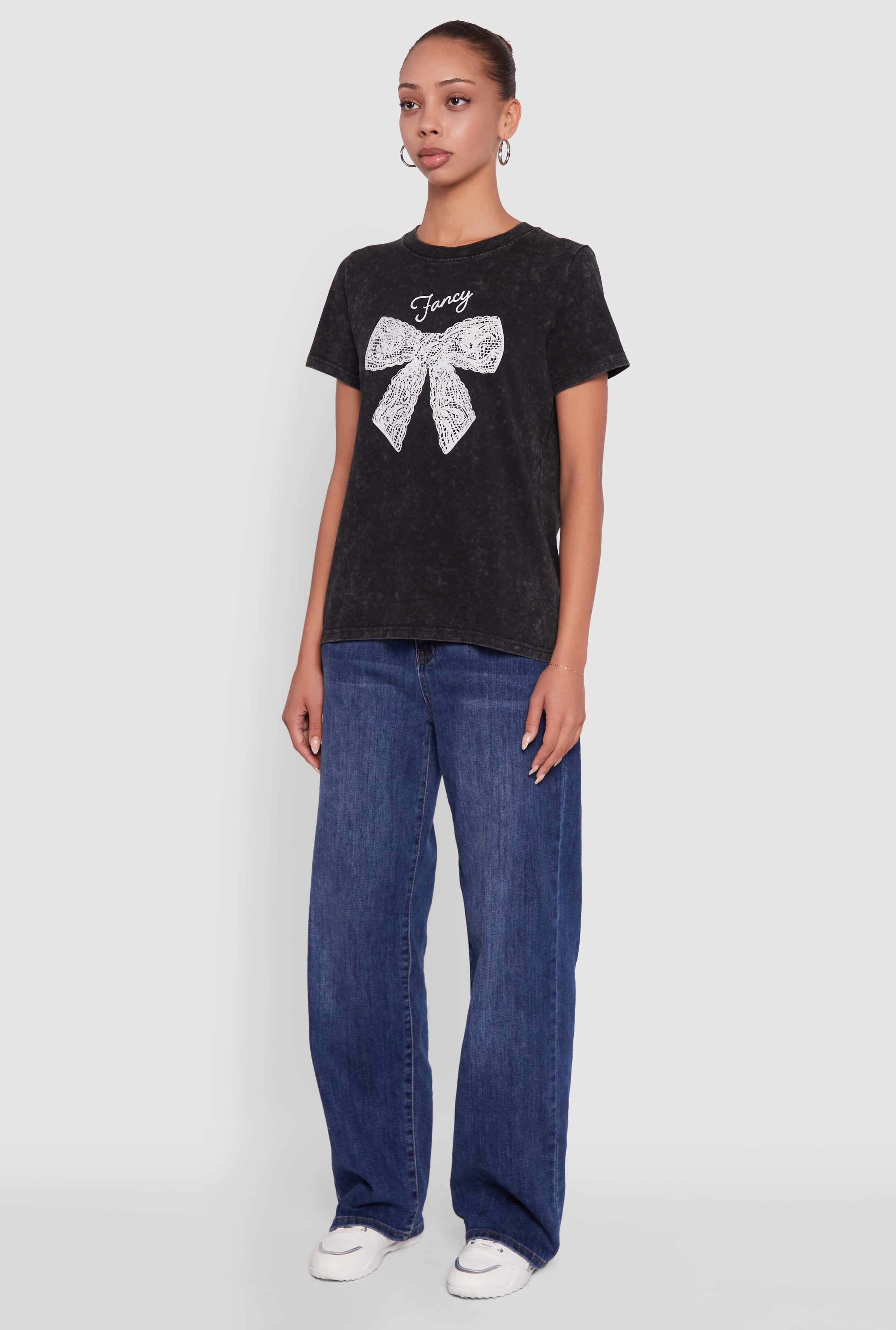 Acid Wash Fancy Bow Graphic Tee