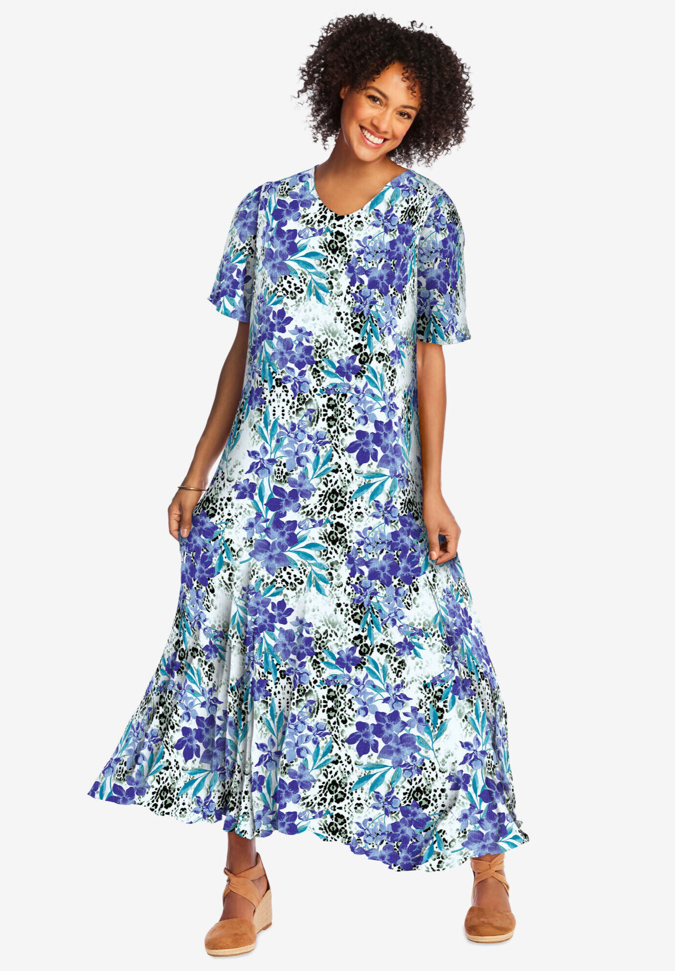 Short-Sleeve Crinkle Dress