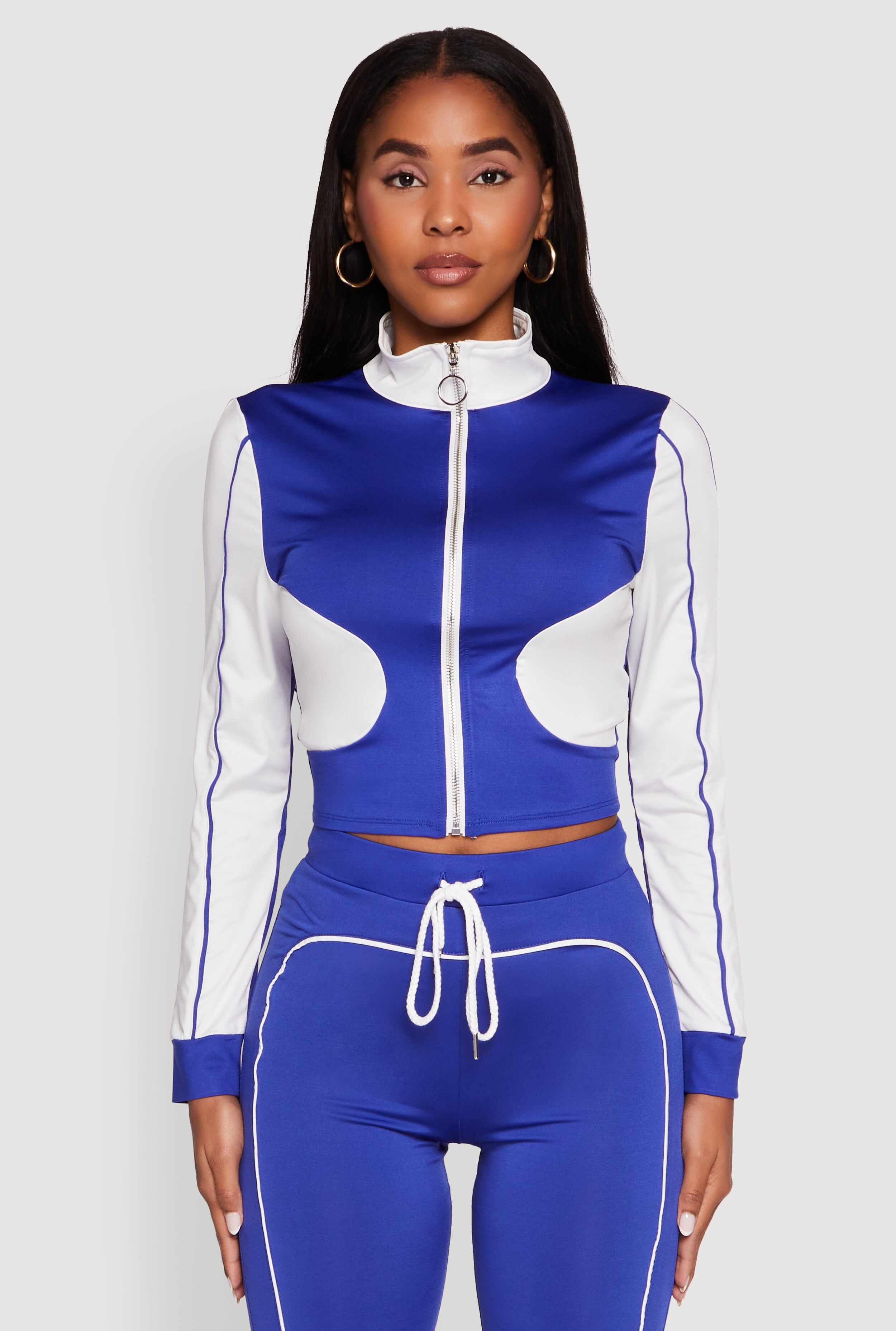 Color Block Long Sleeve O-Ring Zip Front Track Jacket
