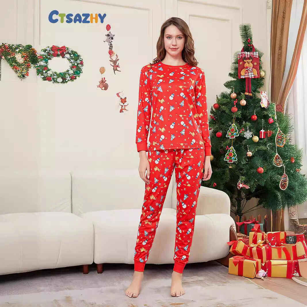 Family Parent-Child Christmas Tree Snowman Deer Printed Pajamas Set