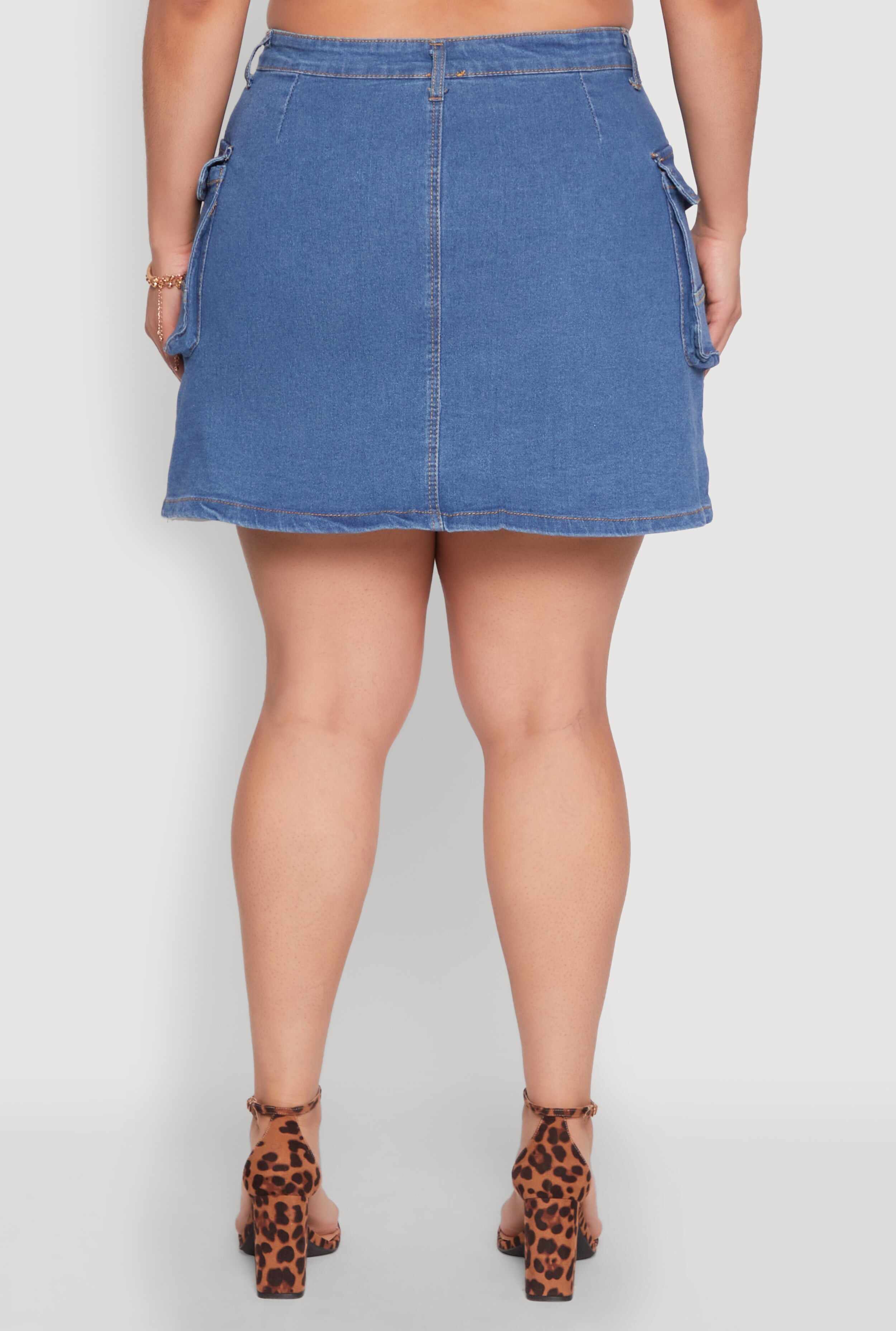 Plus Size Daisy Denim Cargo Skirt