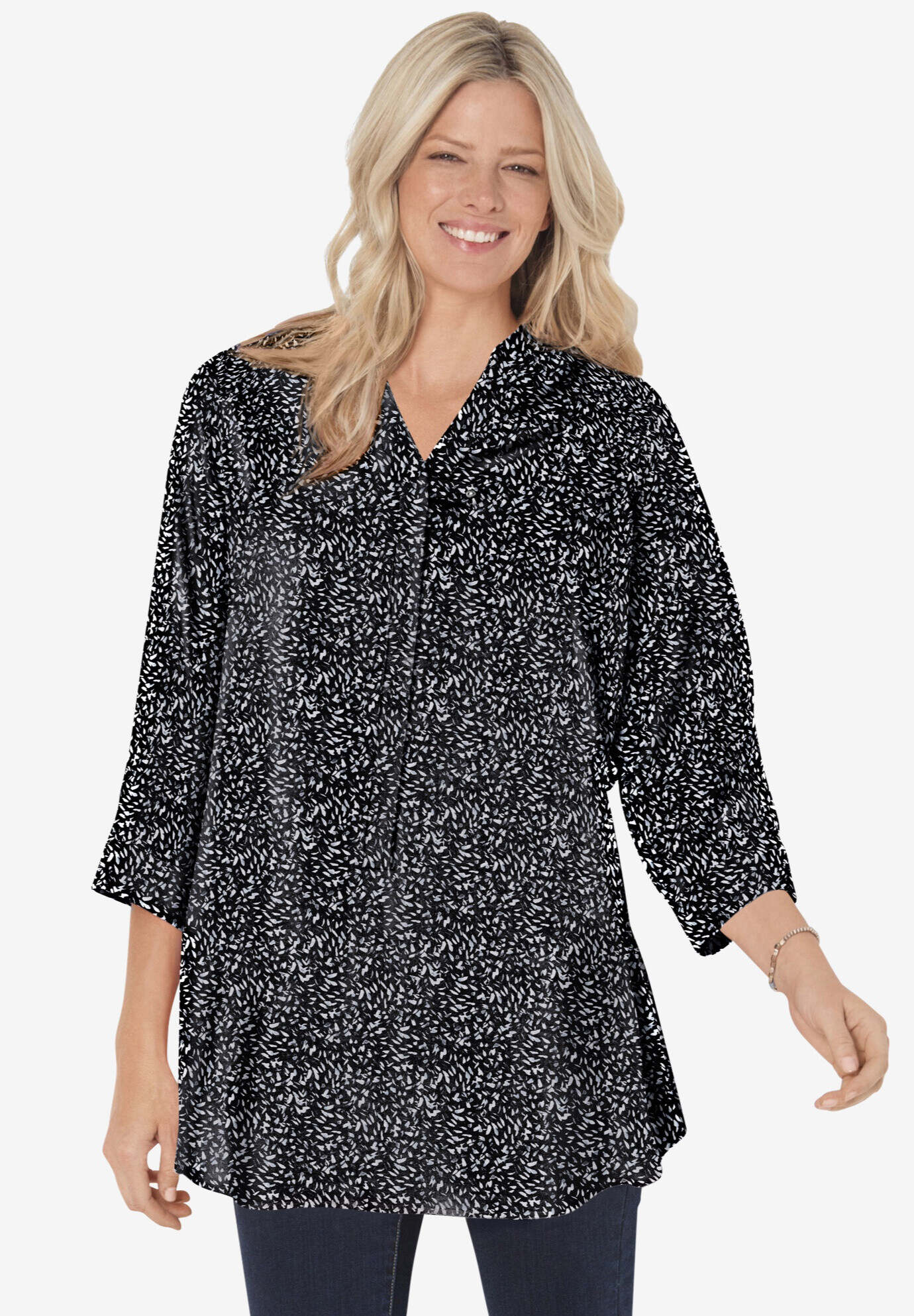 Three-Quarter Sleeve Tab-Front Tunic