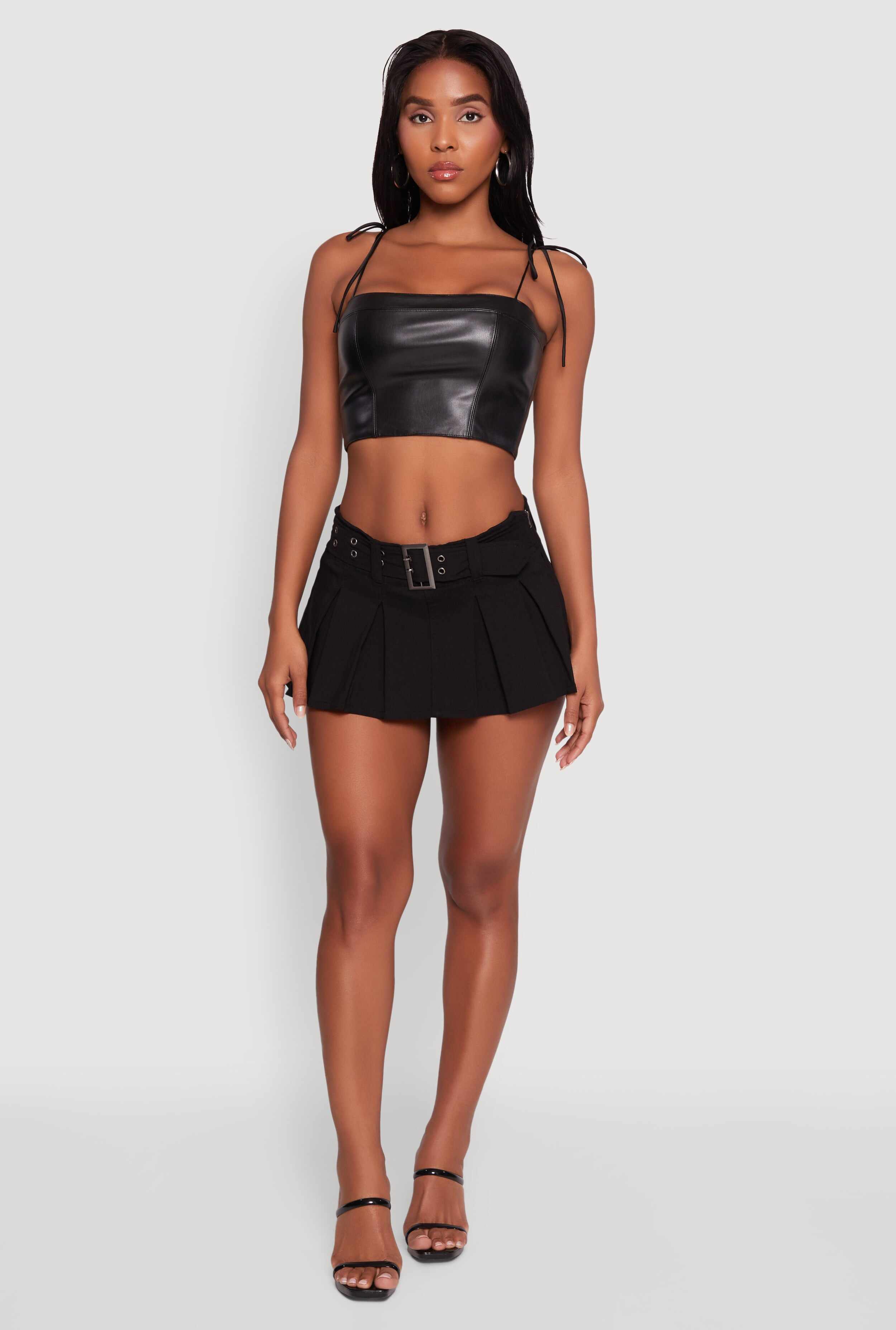 Faux Leather Tie Strap Cropped Bustier Top