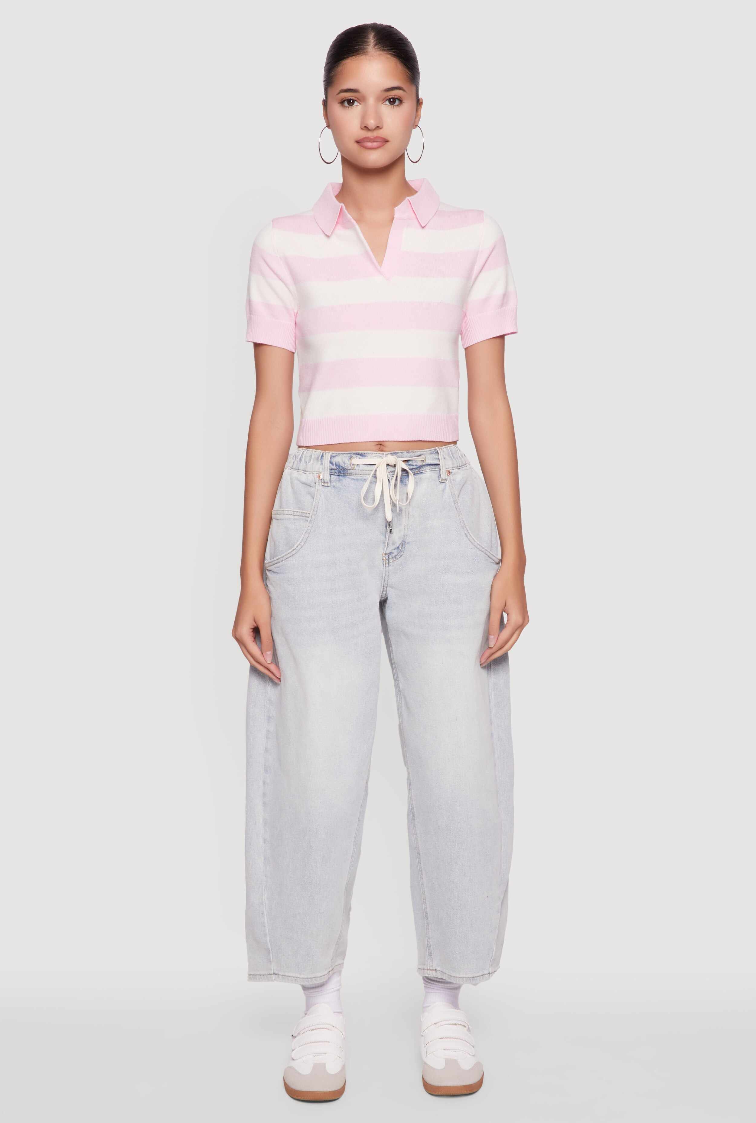 Iris Striped Crop Polo Shirt