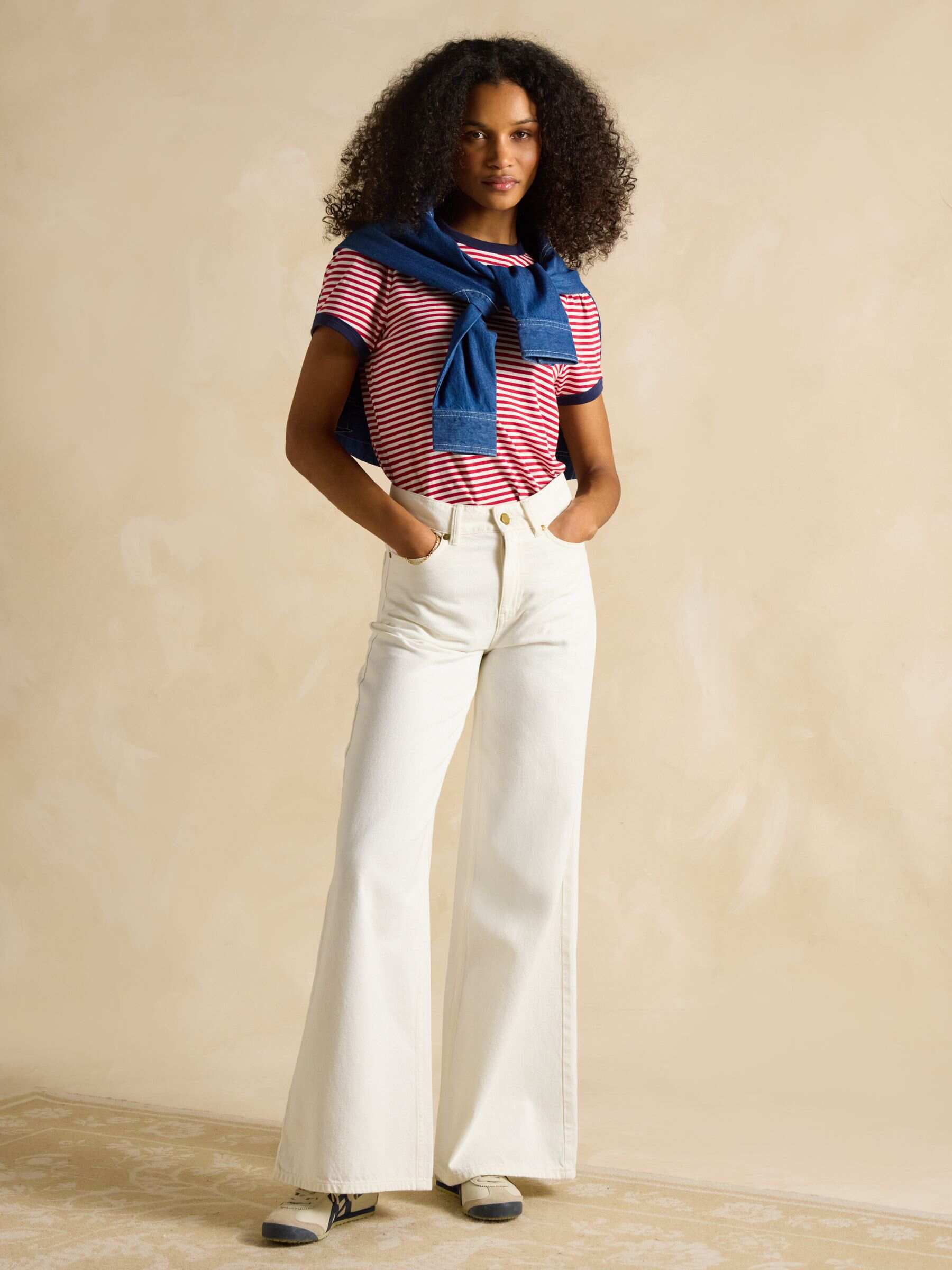 Cream Denim Mid-Rise Wide Leg Palazzo Jeans