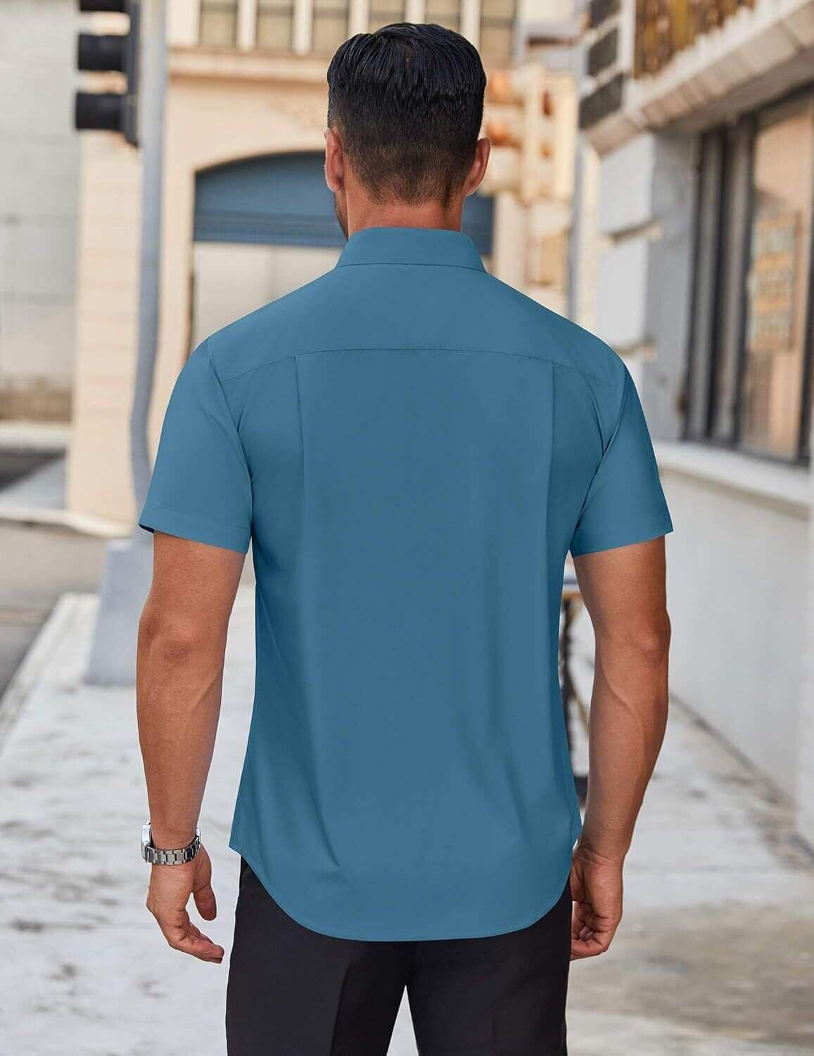 Mens Short Sleeve Dress Shirts Wrinkle Free Casual Button Down Shirts Summer Untucked Dress Shirt