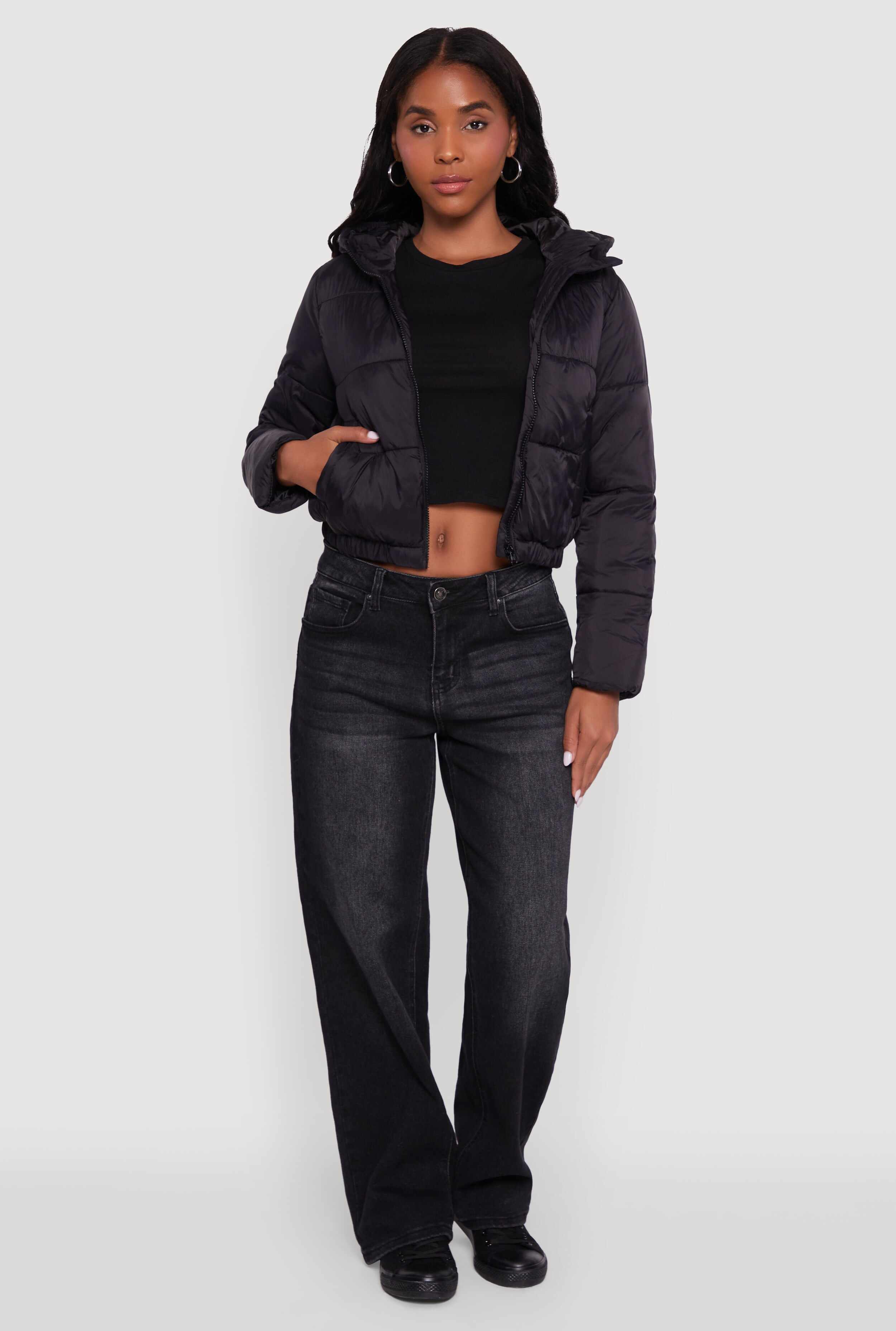 Cropped Hooded Puffer Jacket