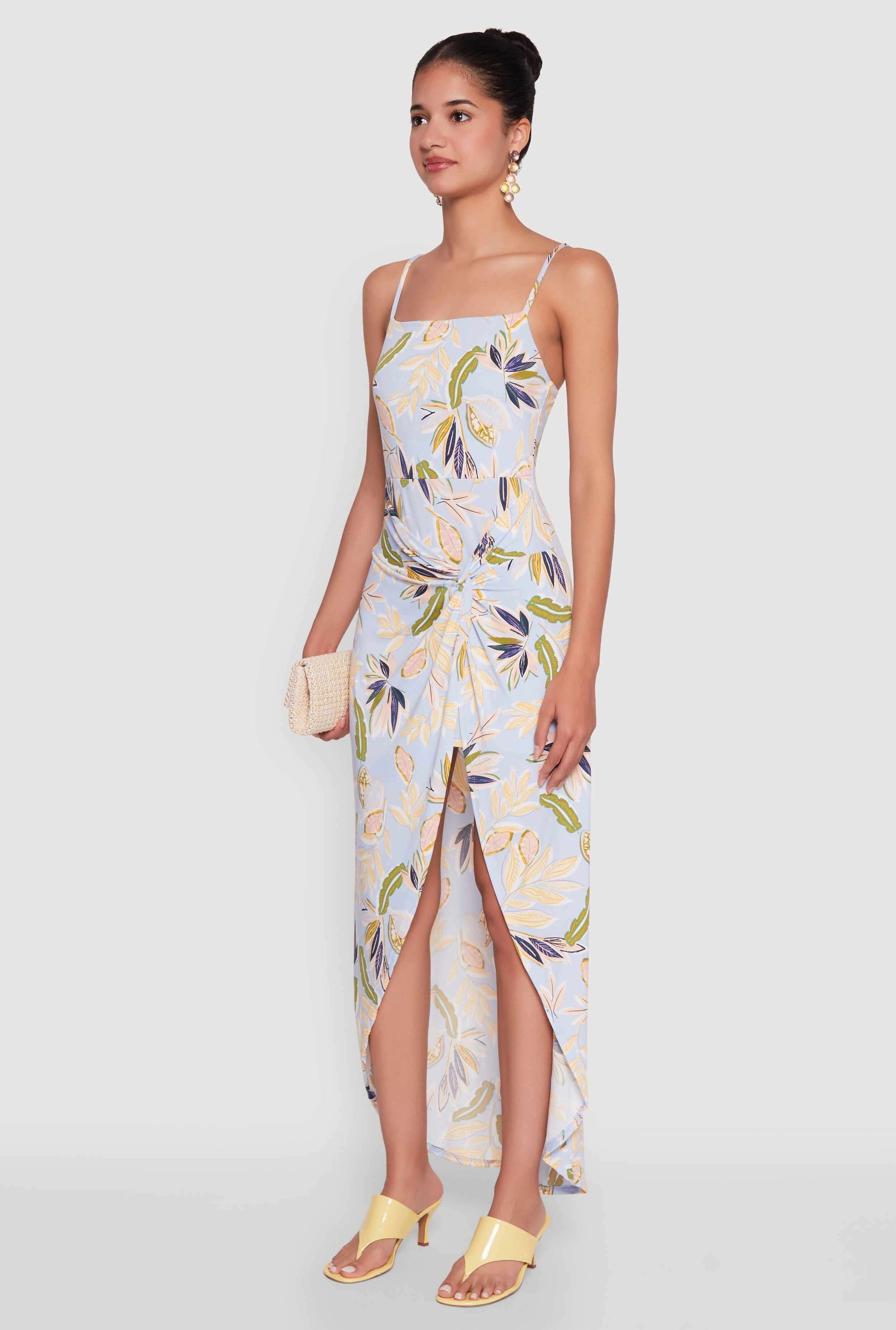 Haute Monde Sleeveless Square Neck Floral High Low Maxi Dress