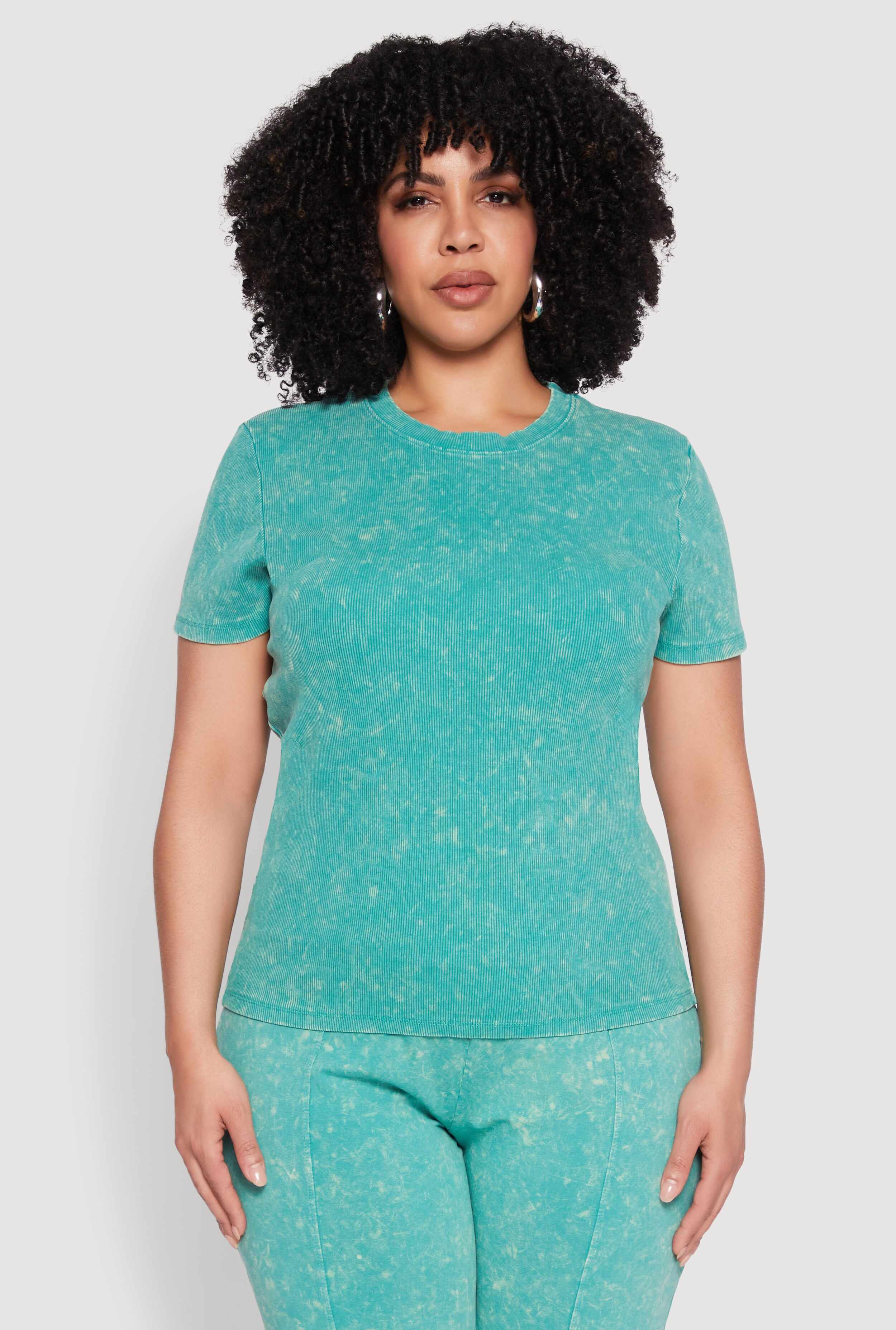 Plus Size Mineral Wash Ribbed Knit Top