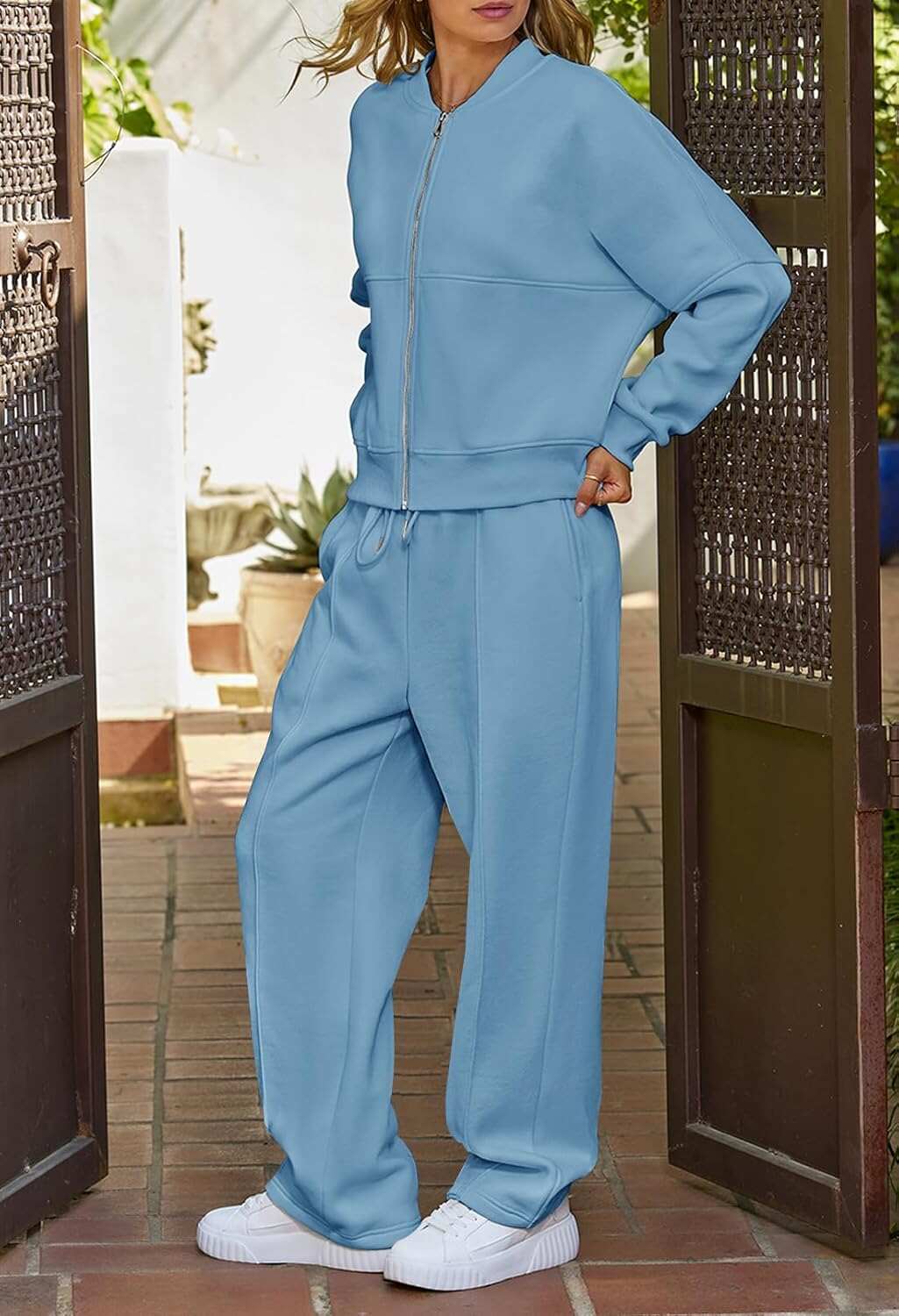 Spring Sale🔥Women's Fall 2 Piece Sweatsuits Set Long Sleeve Zip Up Sweatshirt Wide Leg Sweatpants Lounge Sets