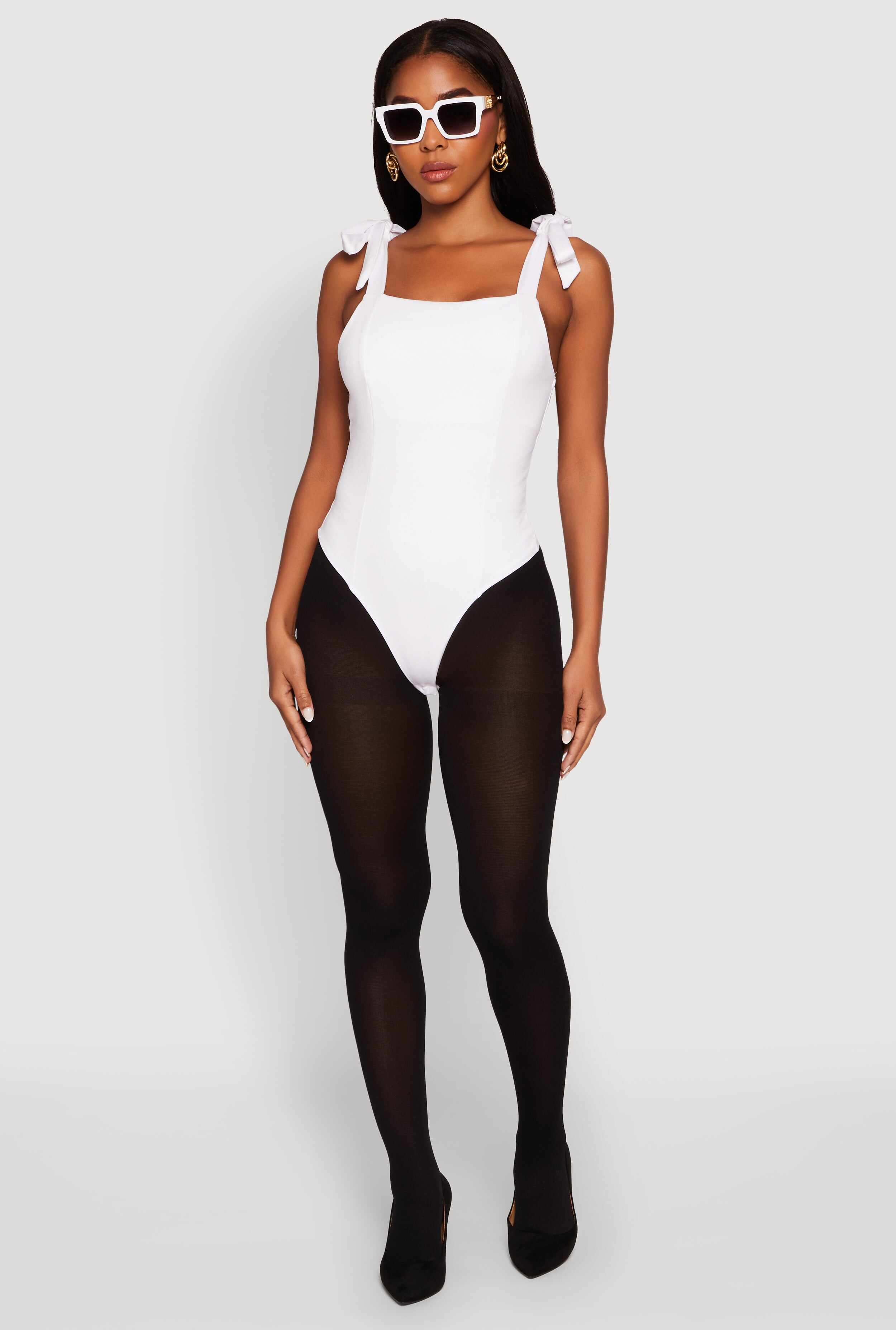 Iris Pintuck Bow Strap Bodysuit