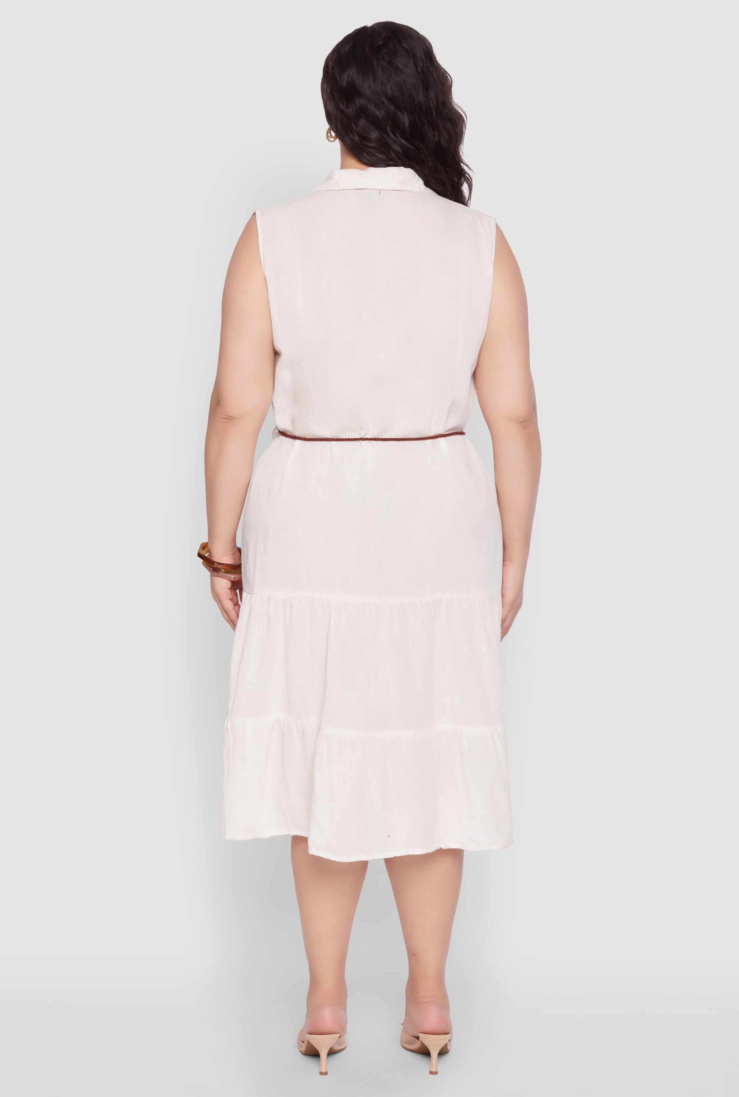 Plus Size Linen Sleeveless Button Front Dress