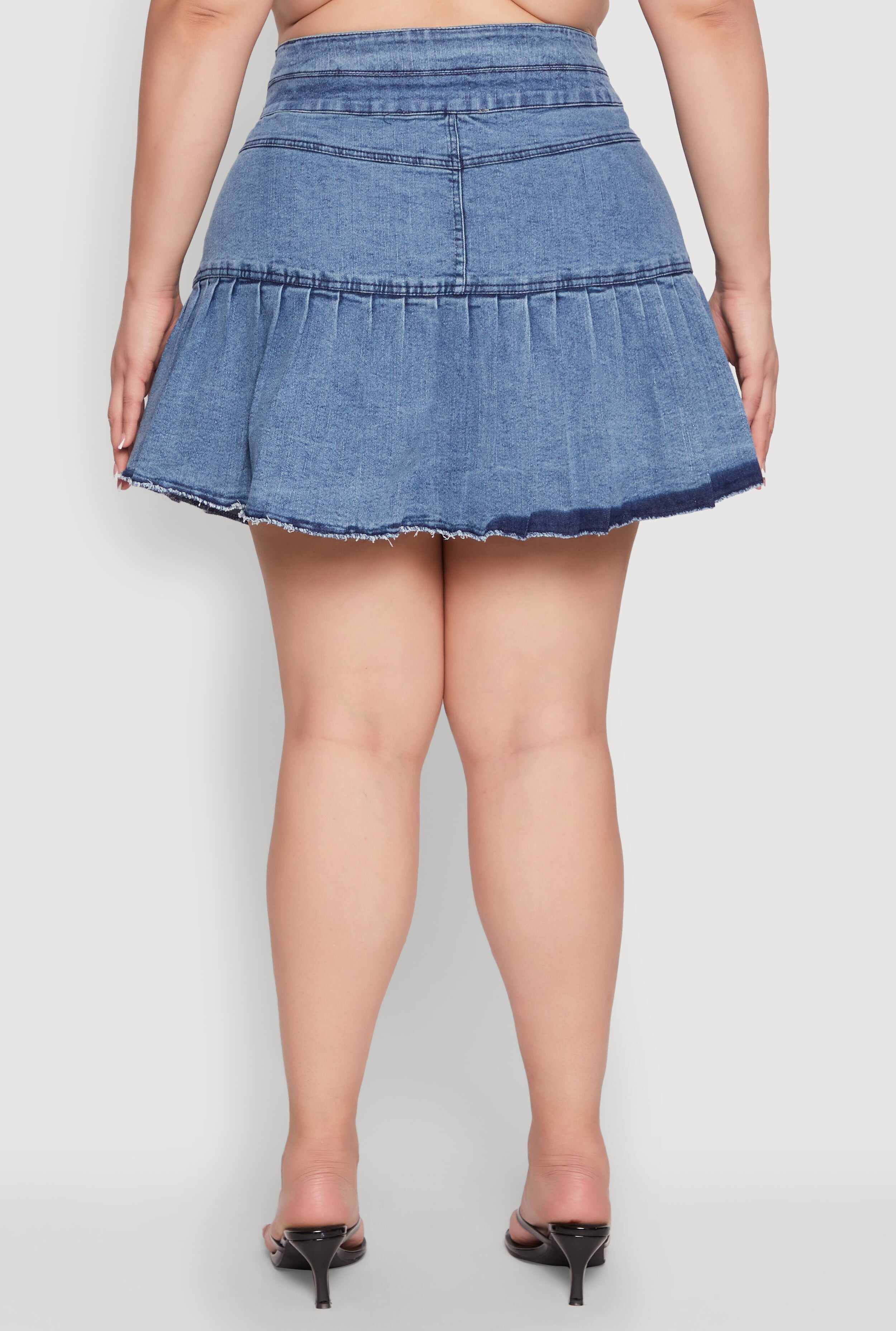 Plus Size Spoon Jeans Denim Pleated Mini Skirt